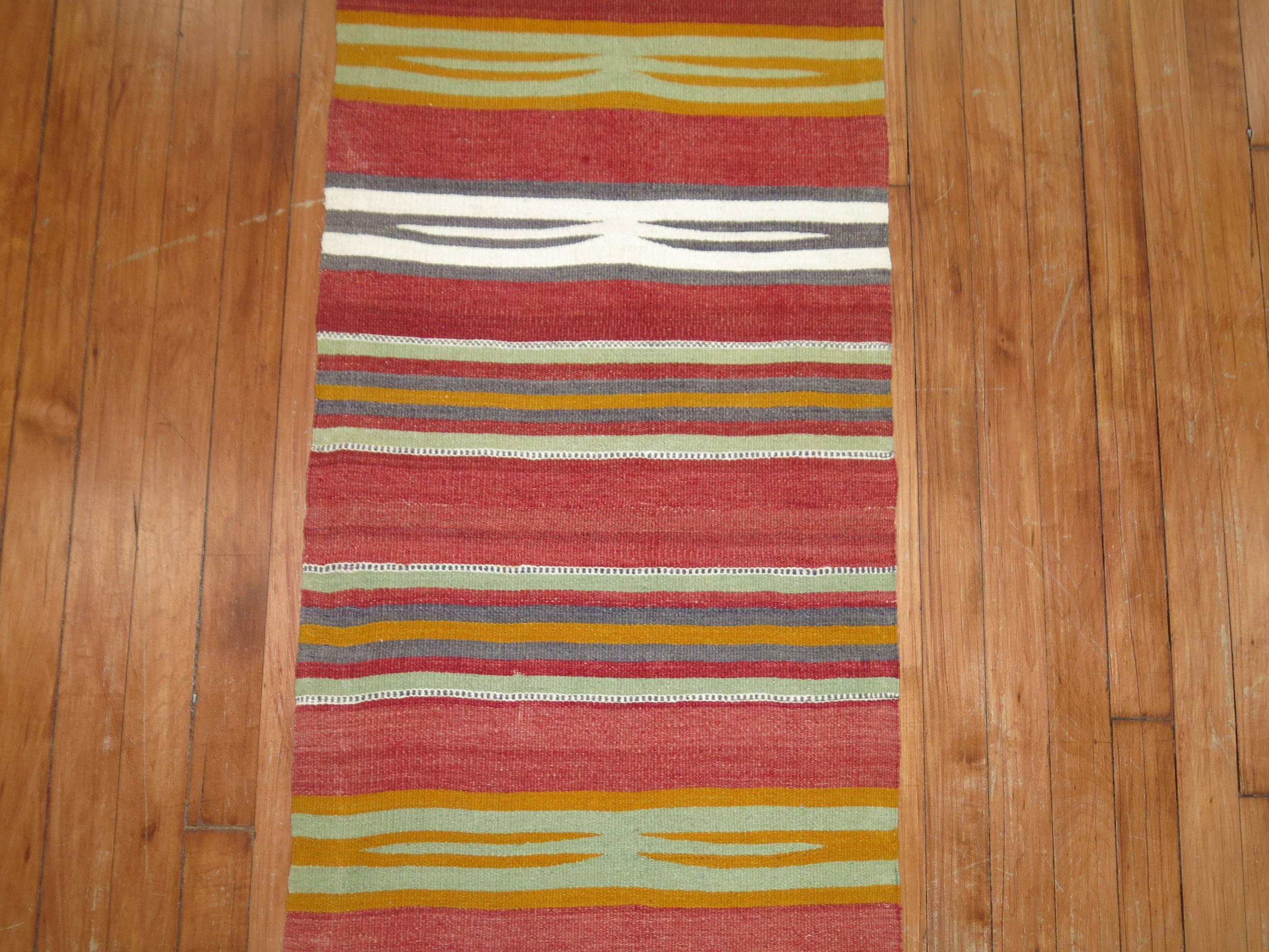 Hand-Knotted Zabihi Collection Narrow Long Kilim Runner For Sale