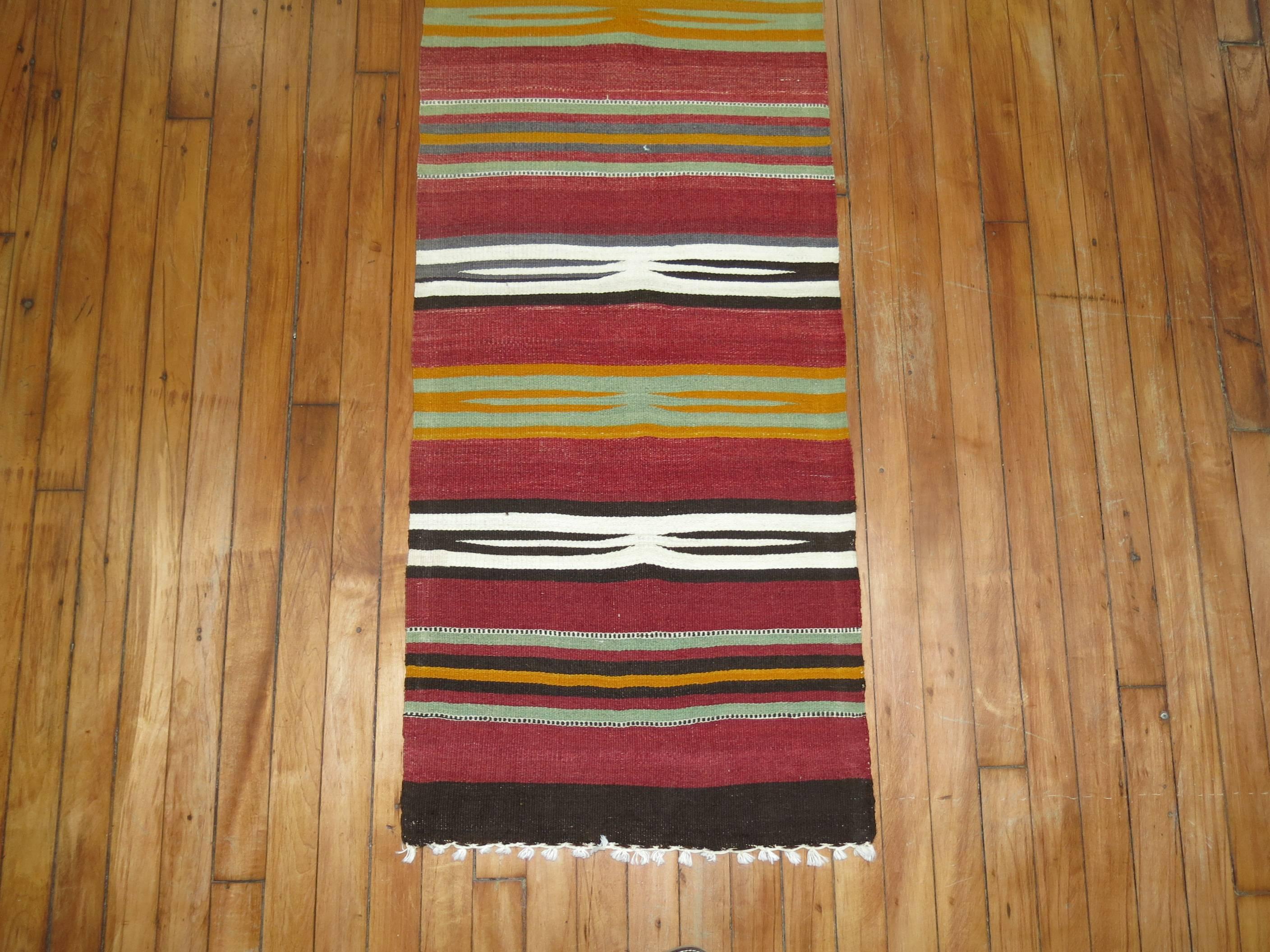 Zabihi Collection Narrow Long Kilim Runner In Good Condition For Sale In New York, NY
