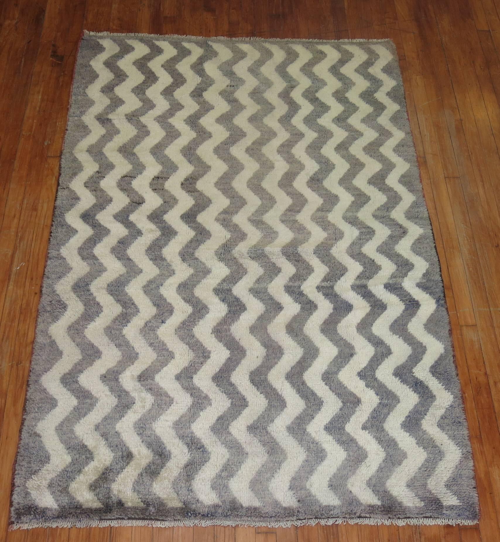 Turkish Tulu rug in grey and ivory with chevron design.

4'6'' x 6'10''