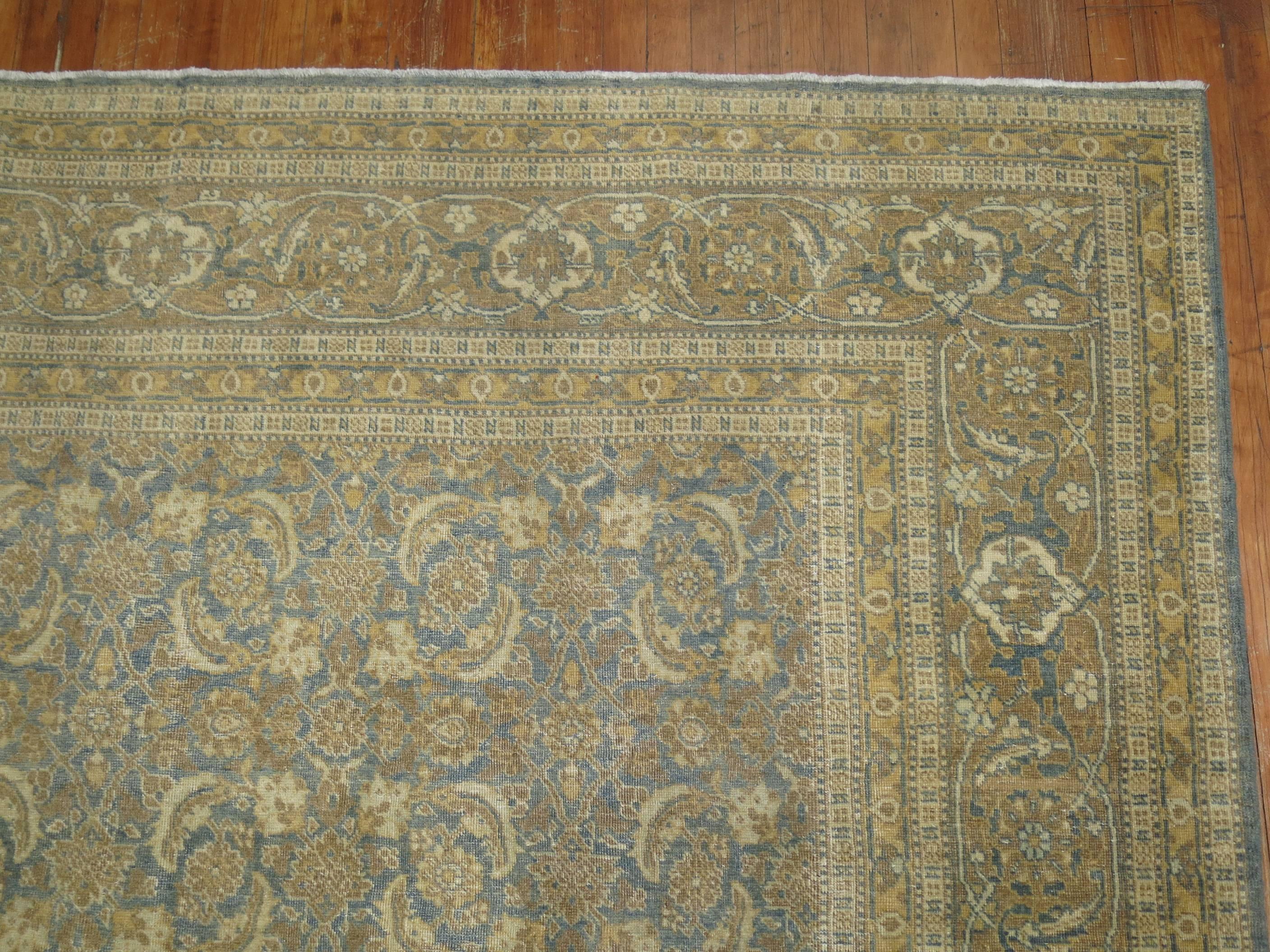 20th Century Blue Persian Tabriz Room Size Carpet For Sale