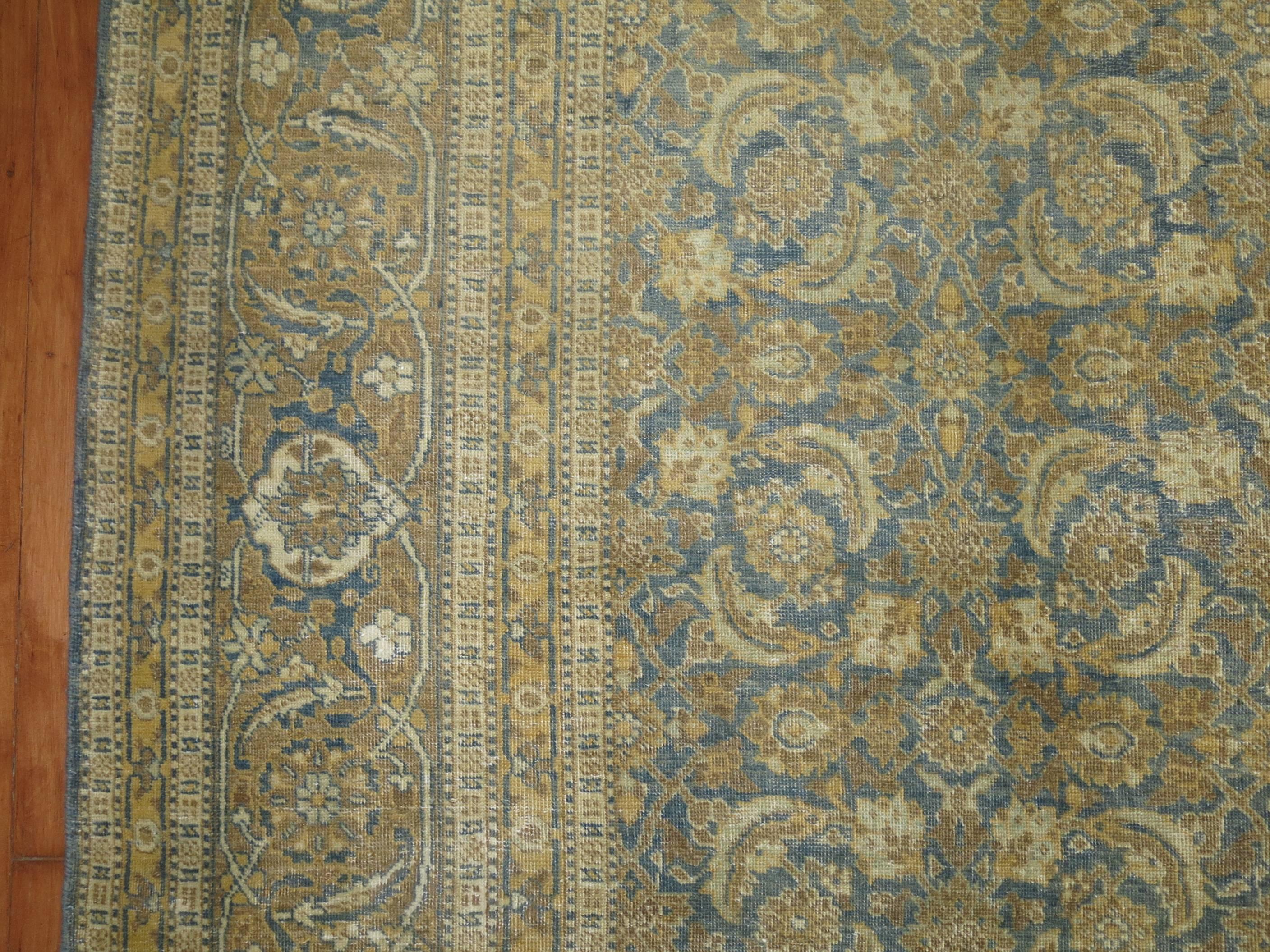 Hand-Knotted Blue Persian Tabriz Room Size Carpet For Sale