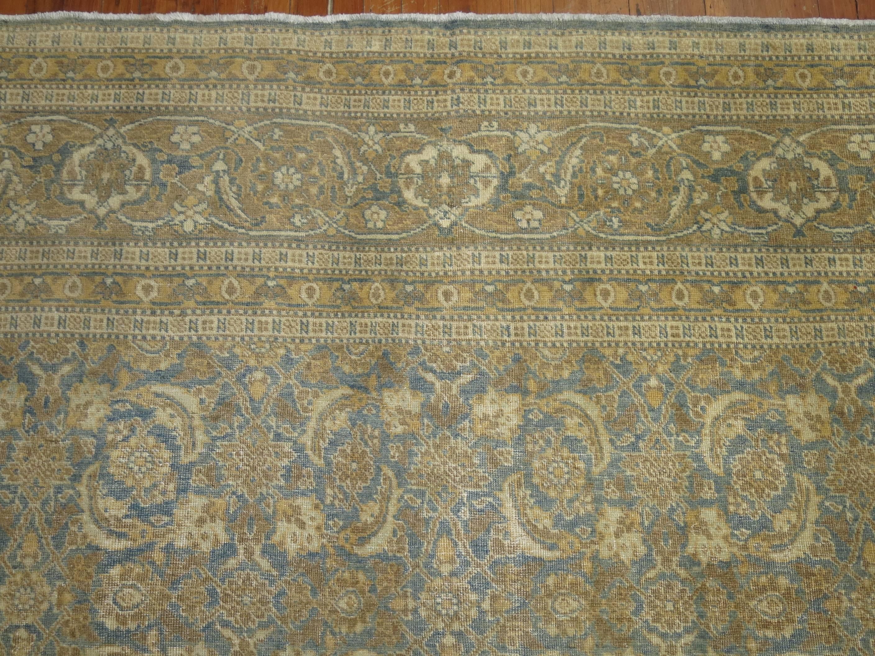 Wool Blue Persian Tabriz Room Size Carpet For Sale