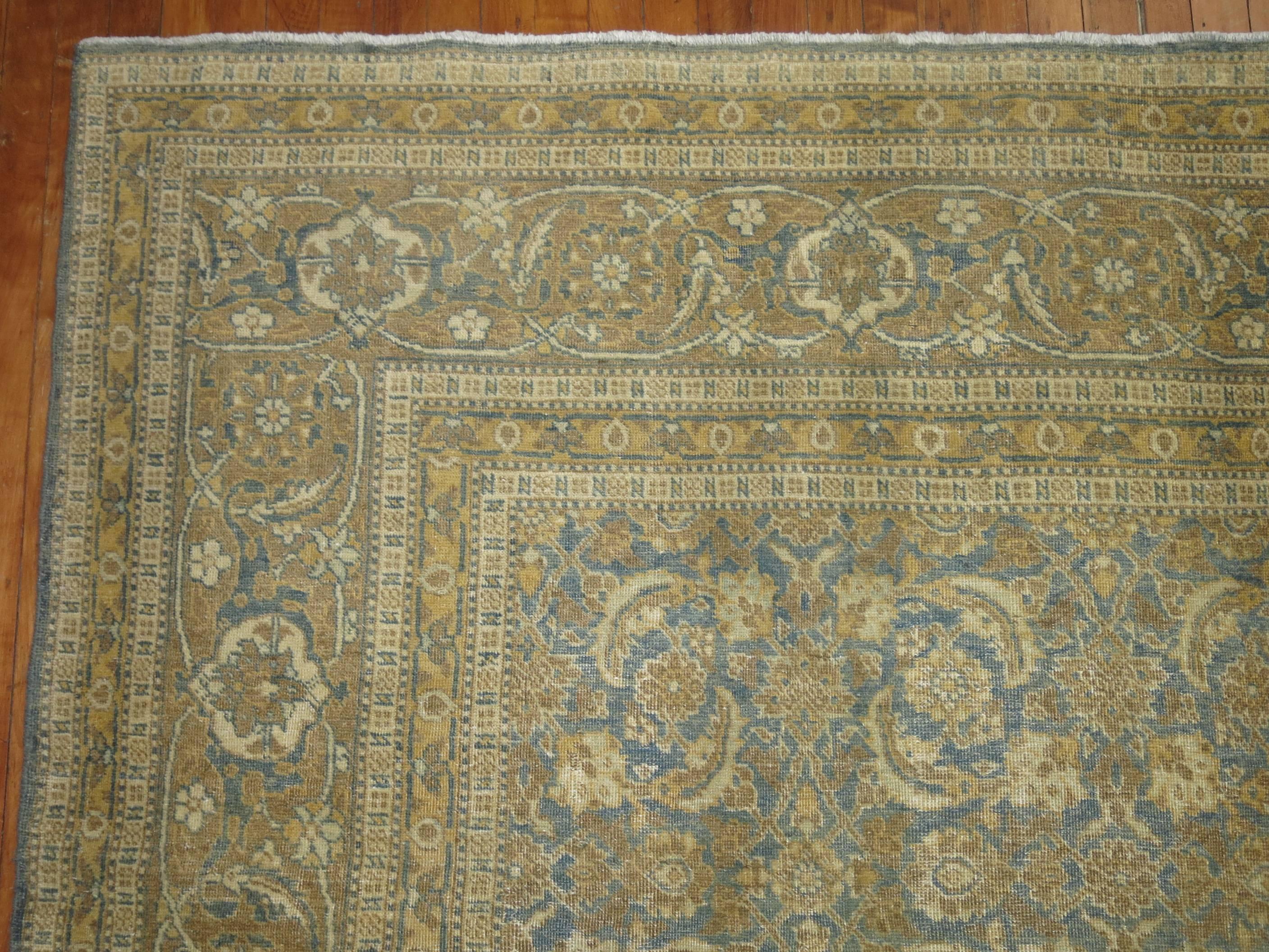 Blue Persian Tabriz Room Size Carpet For Sale 1