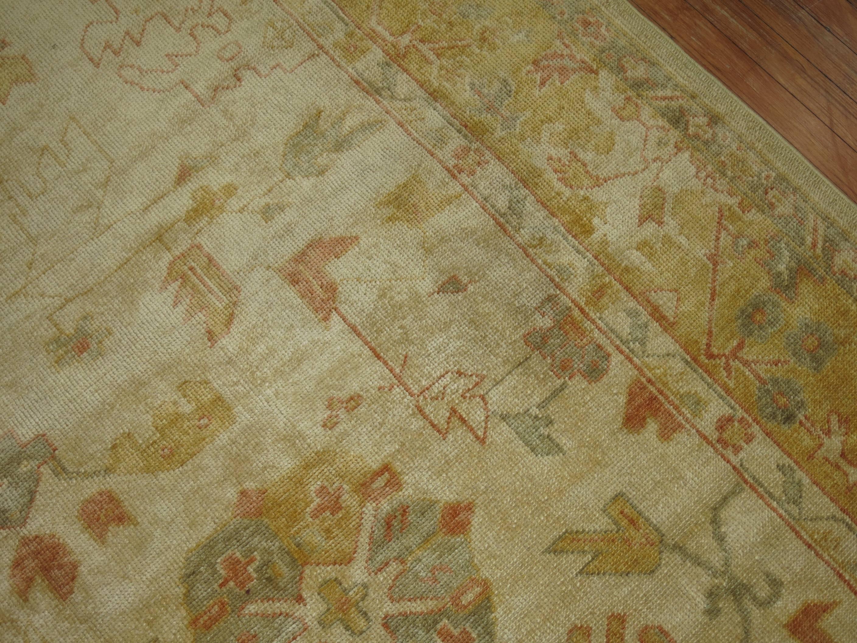 One of a kind Turkish Oushak re-created using recycled vegetable dyed angora wool giving it an old world look and feel.