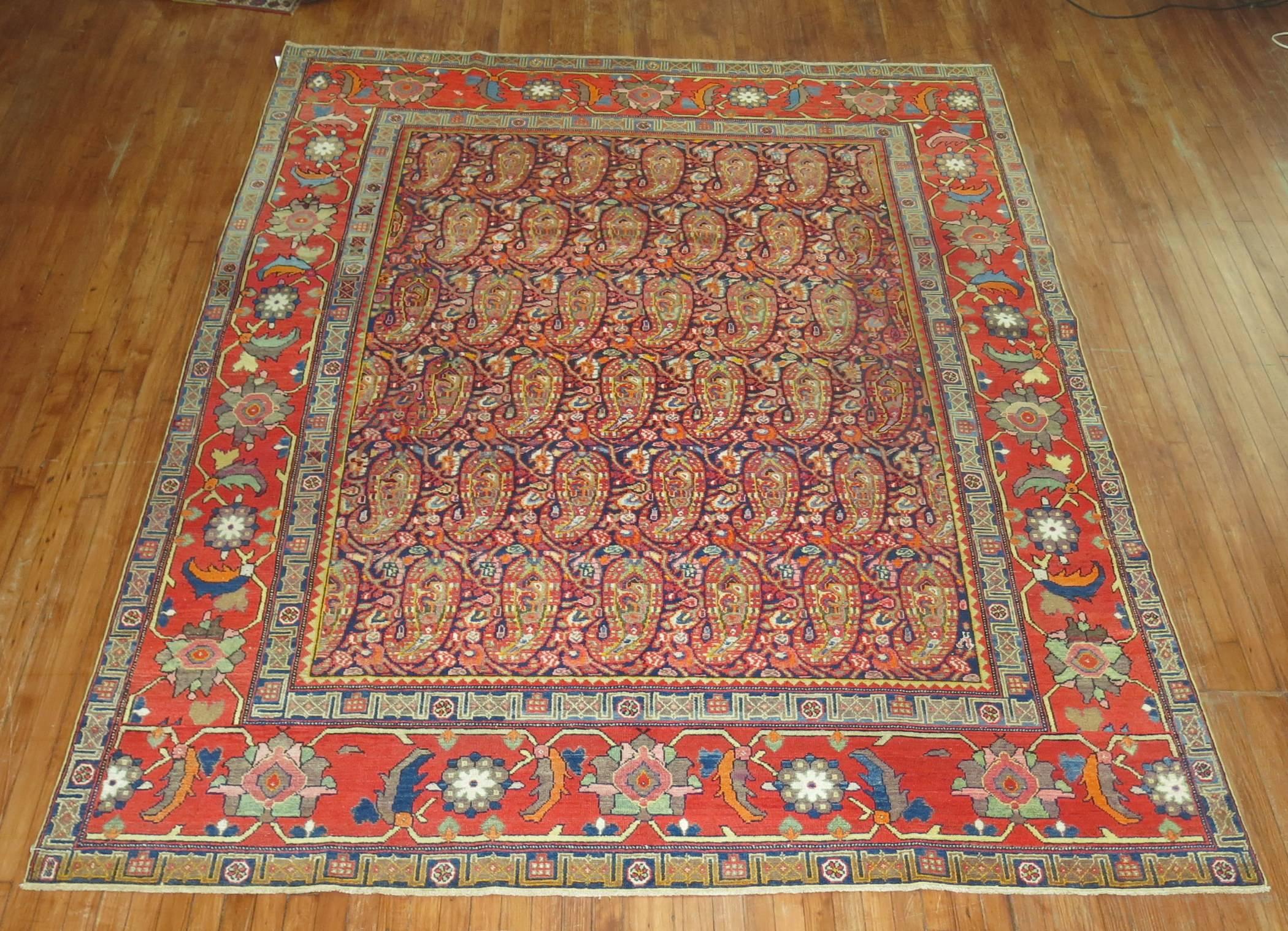 Fascinating Persian Malayer rug featuring a large paisley design on a blue ground.

7'10'' x 9'10''