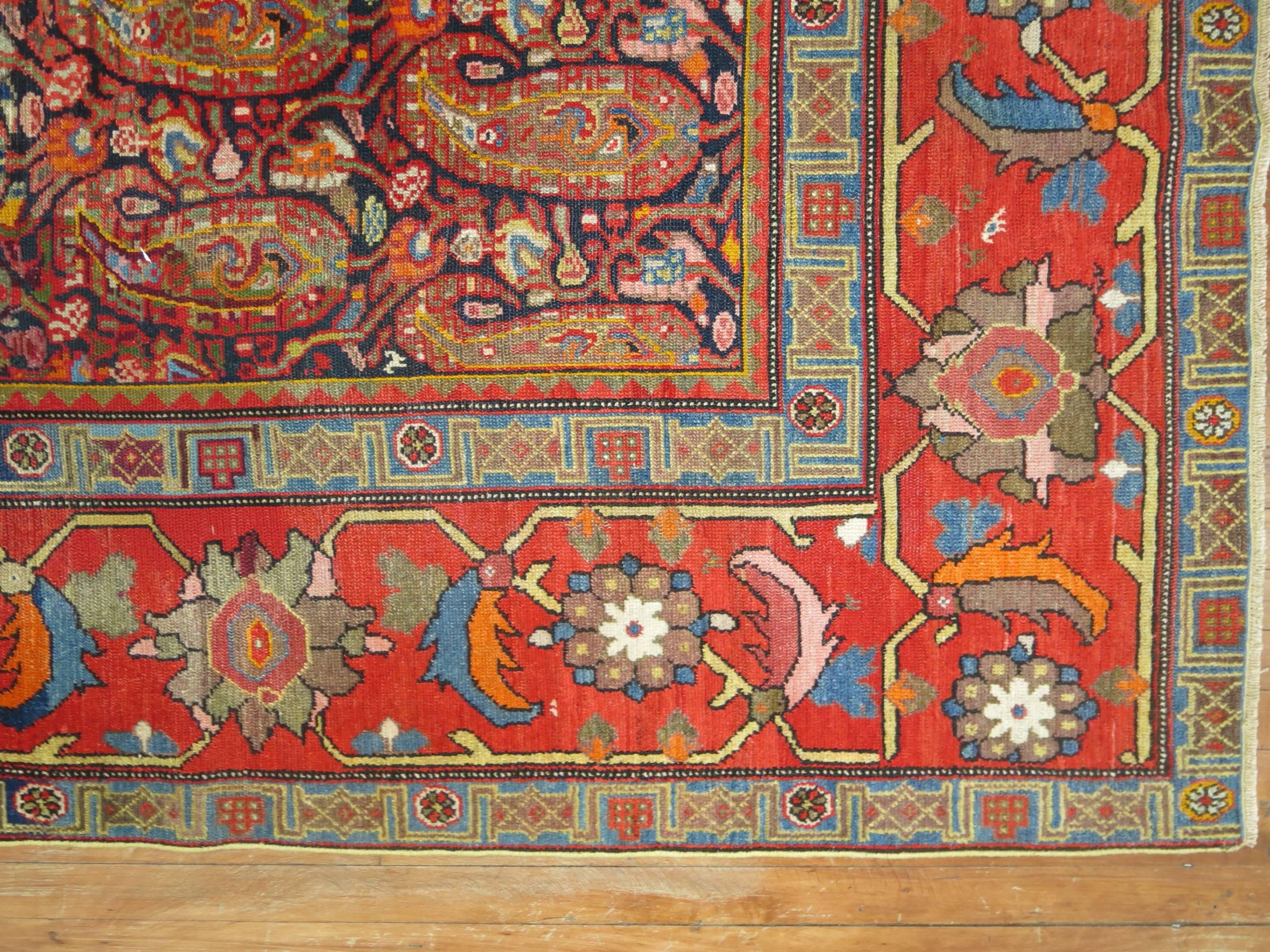 Sultanabad Zabihi Collection Colorful Antique Paisley Persian Malayer Rug For Sale