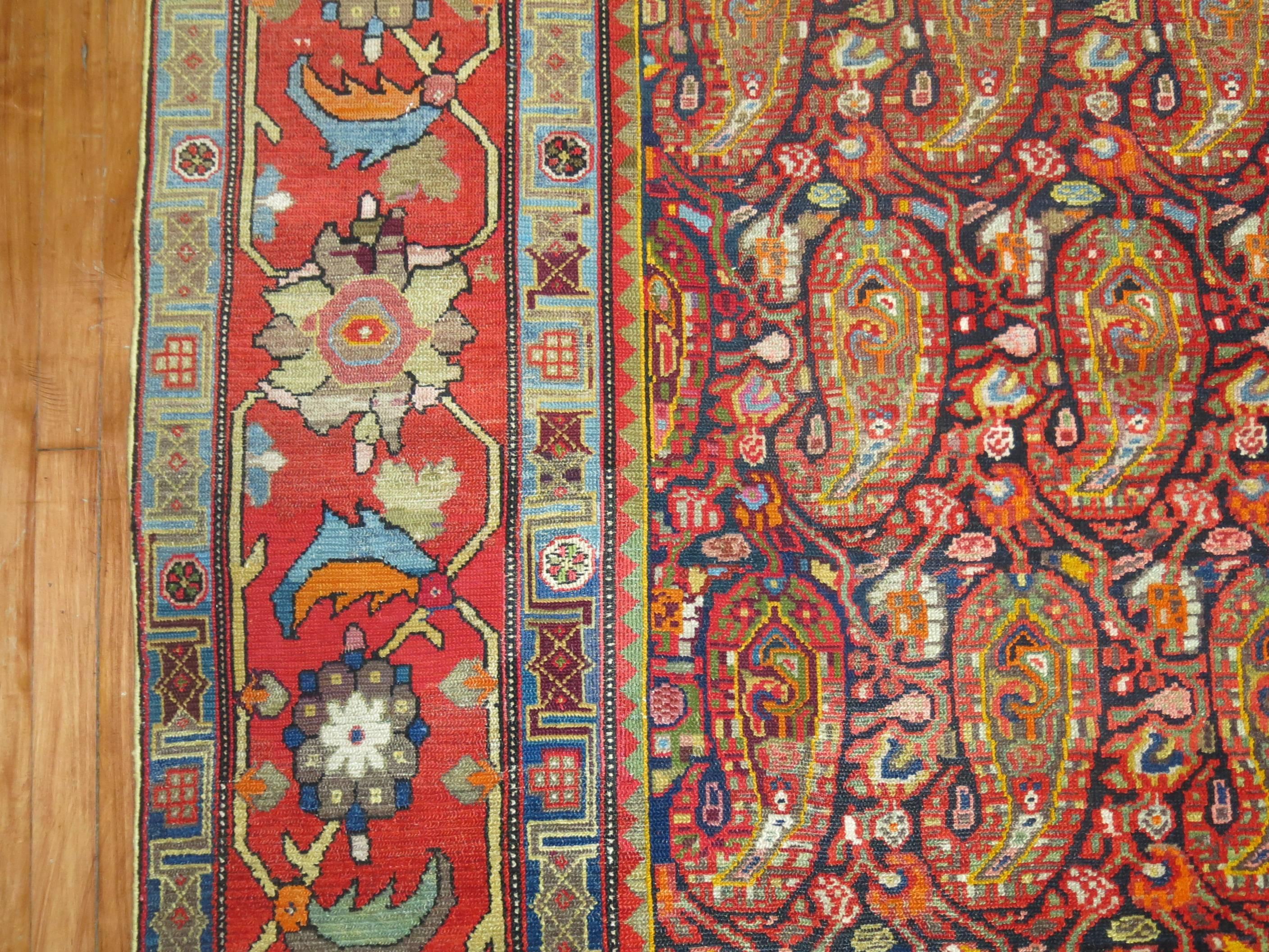 20th Century Zabihi Collection Colorful Antique Paisley Persian Malayer Rug For Sale