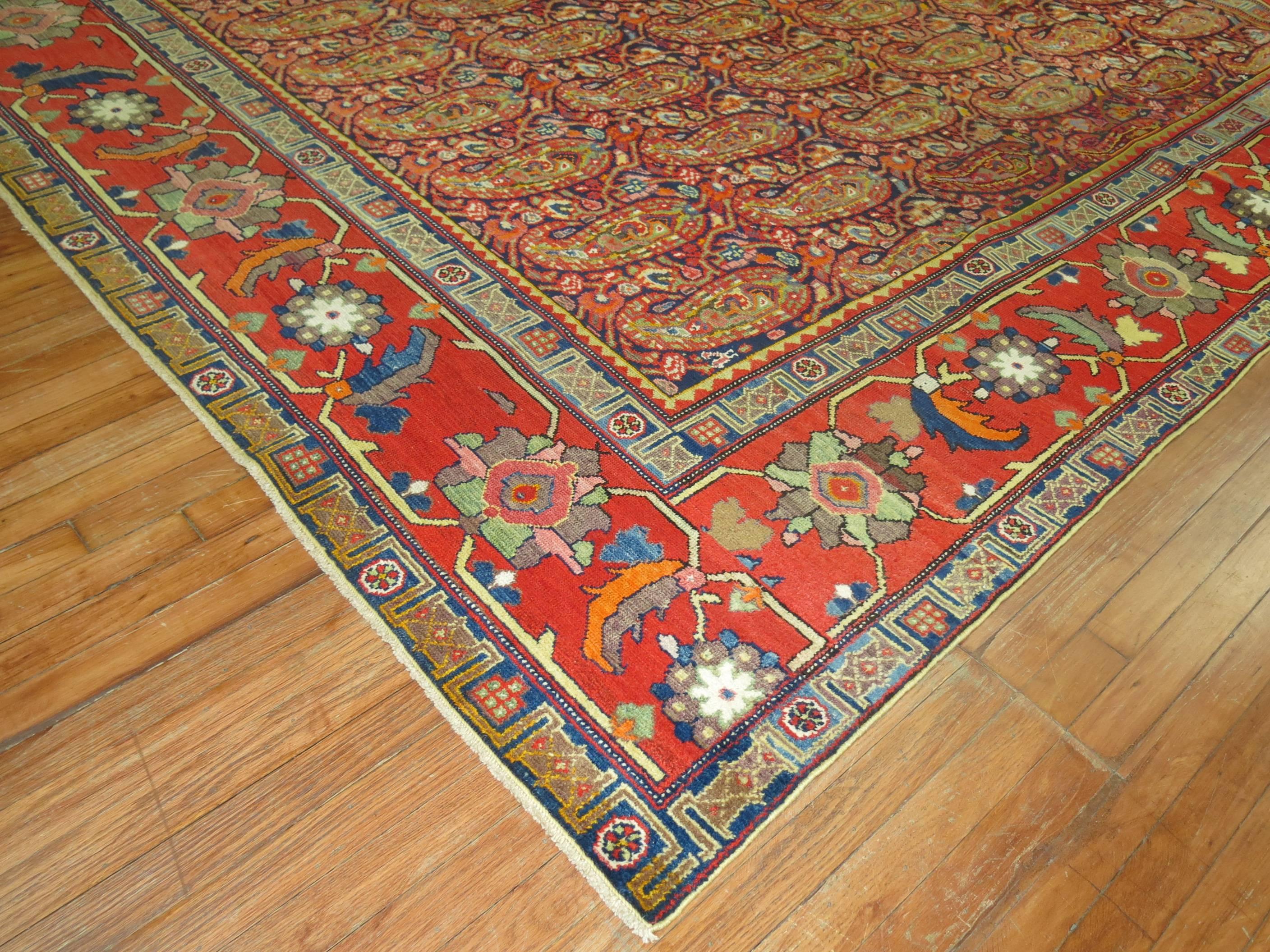 Wool Zabihi Collection Colorful Antique Paisley Persian Malayer Rug For Sale