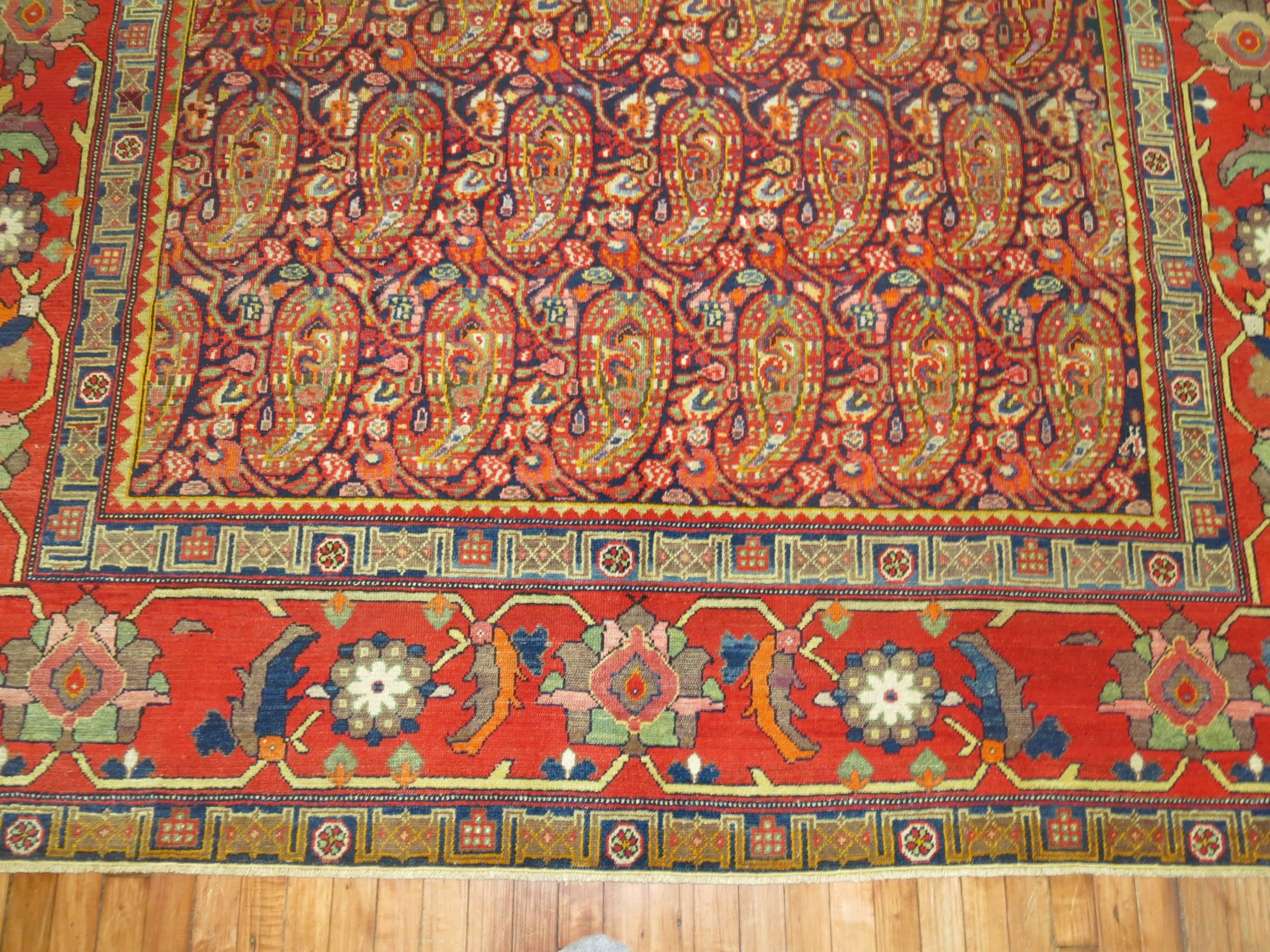 Zabihi Collection Colorful Antique Paisley Persian Malayer Rug For Sale 1