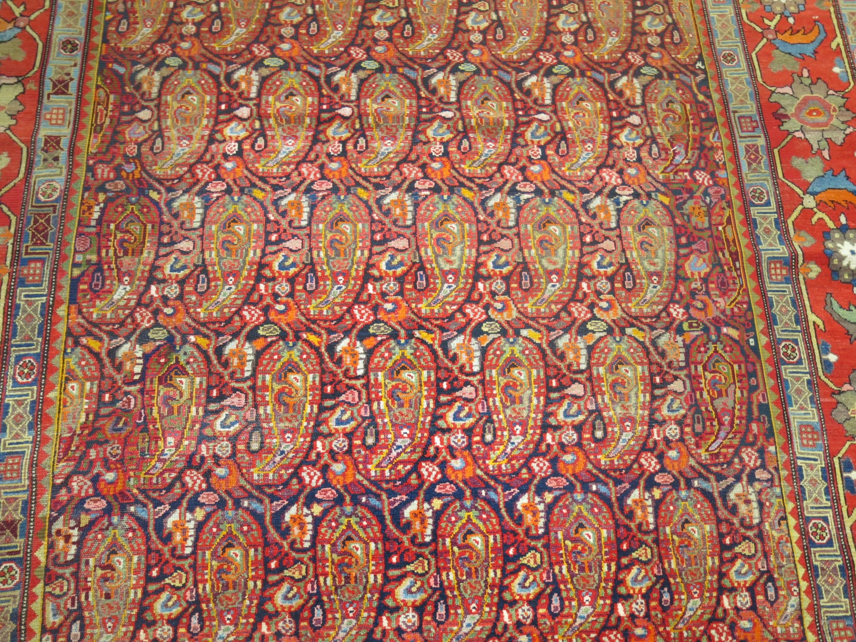 Zabihi Collection Colorful Antique Paisley Persian Malayer Rug For Sale 2