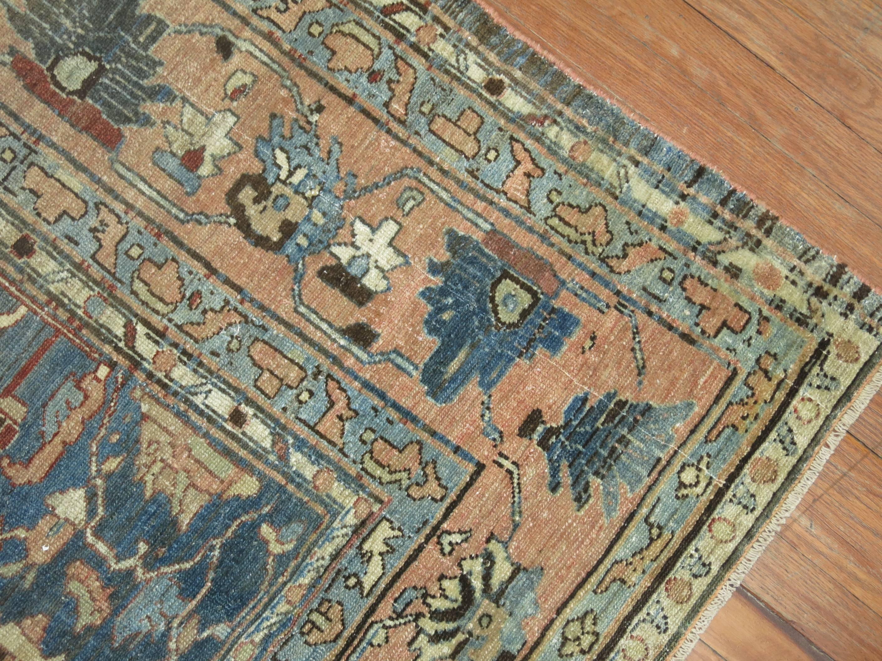 Hand-Knotted Light Blue Terracotta 20th Century Room Size Pigeon Motif Persian Malayer Rug For Sale