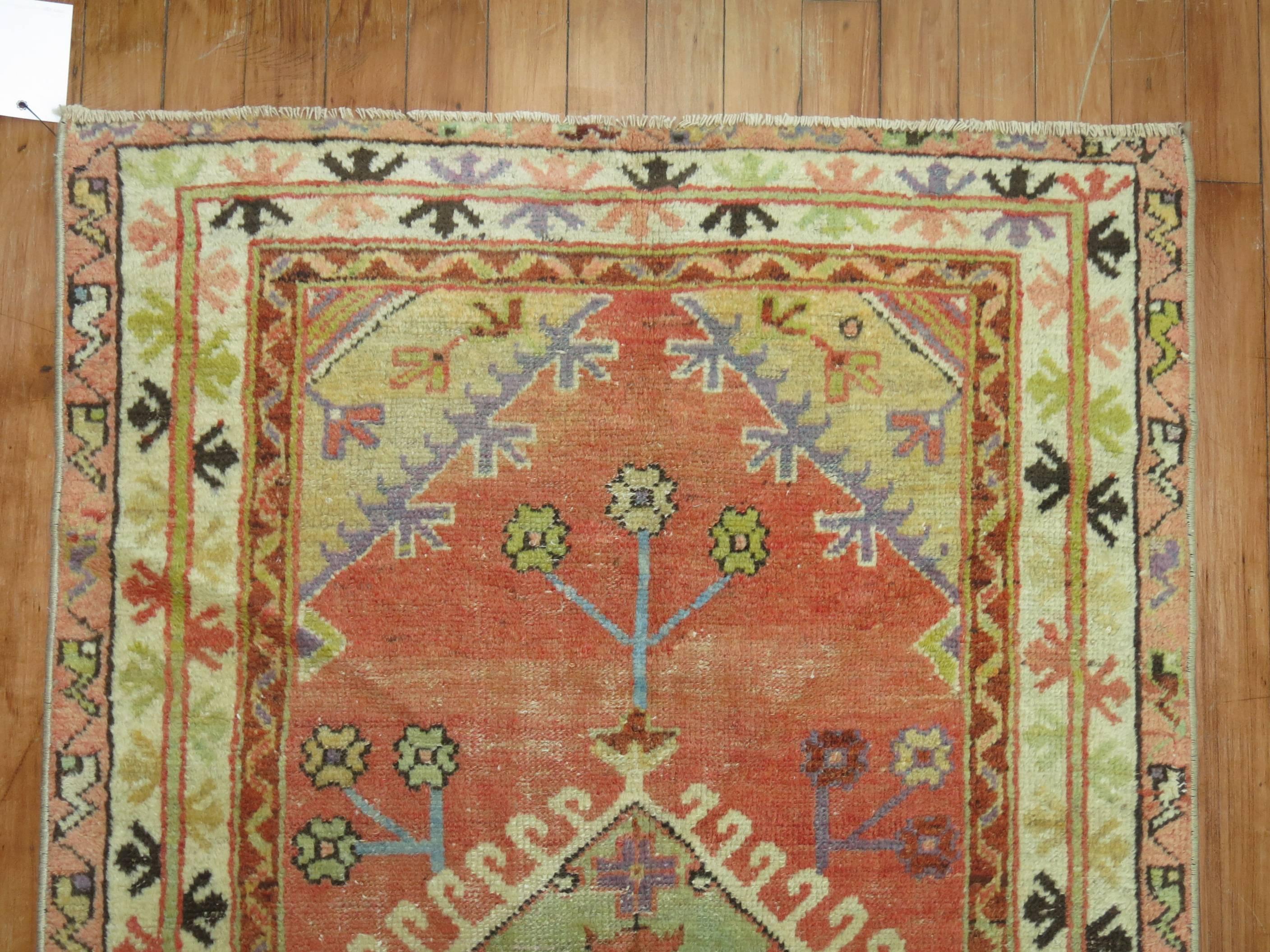 Hand-Knotted Vintage Turkish Oushak Throw Rug