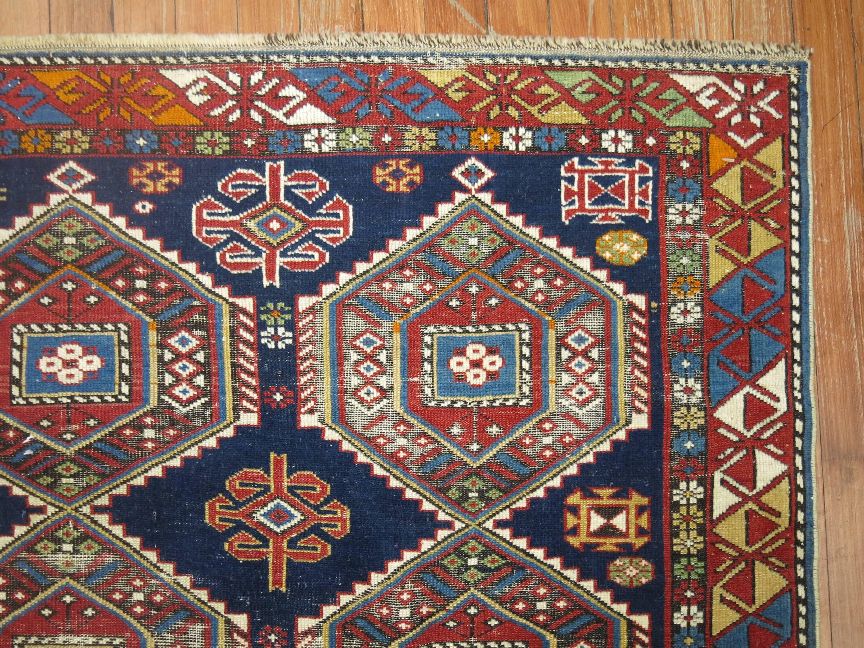 Hand-Knotted Zabihi Collection Caucasian Antique Shirvan Rug For Sale