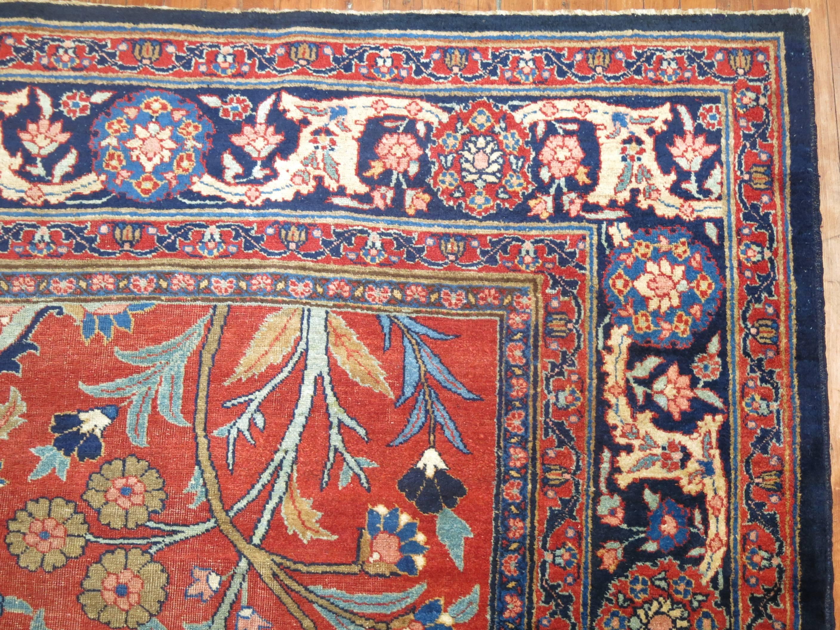 Folk Art Pictorial Antique Persian Tabriz Carpet For Sale