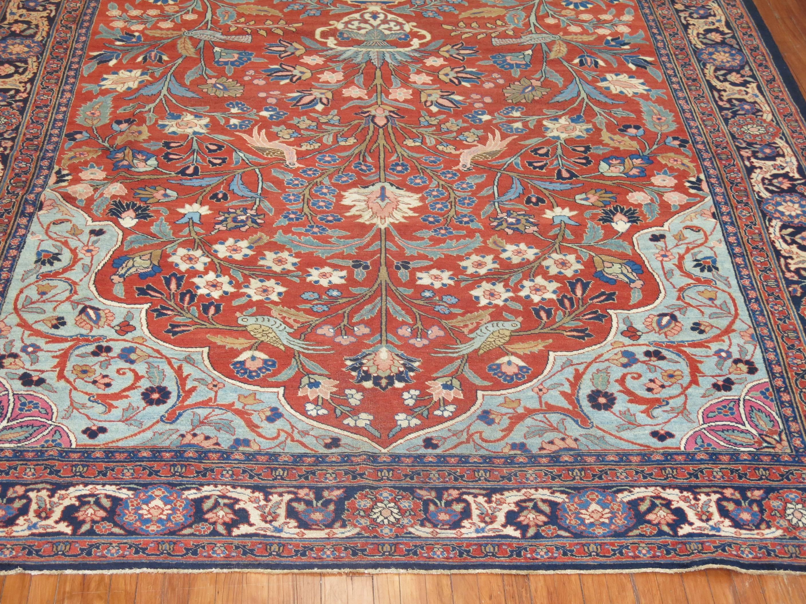 Hand-Knotted Pictorial Antique Persian Tabriz Carpet For Sale