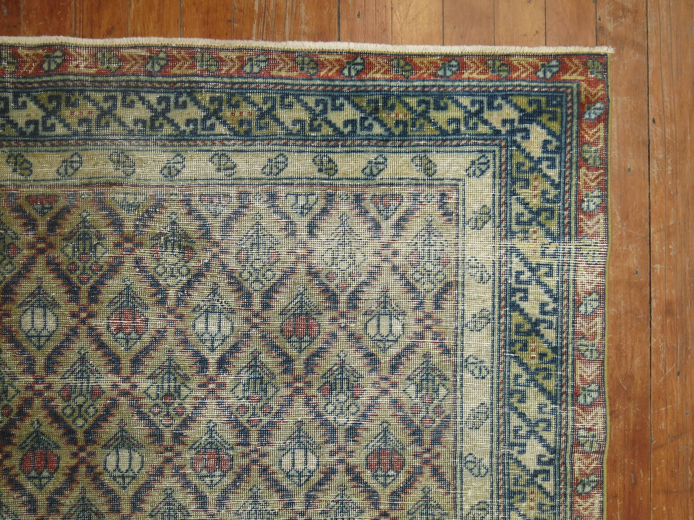 Tribal Antique Distressed Caucasian Rug For Sale