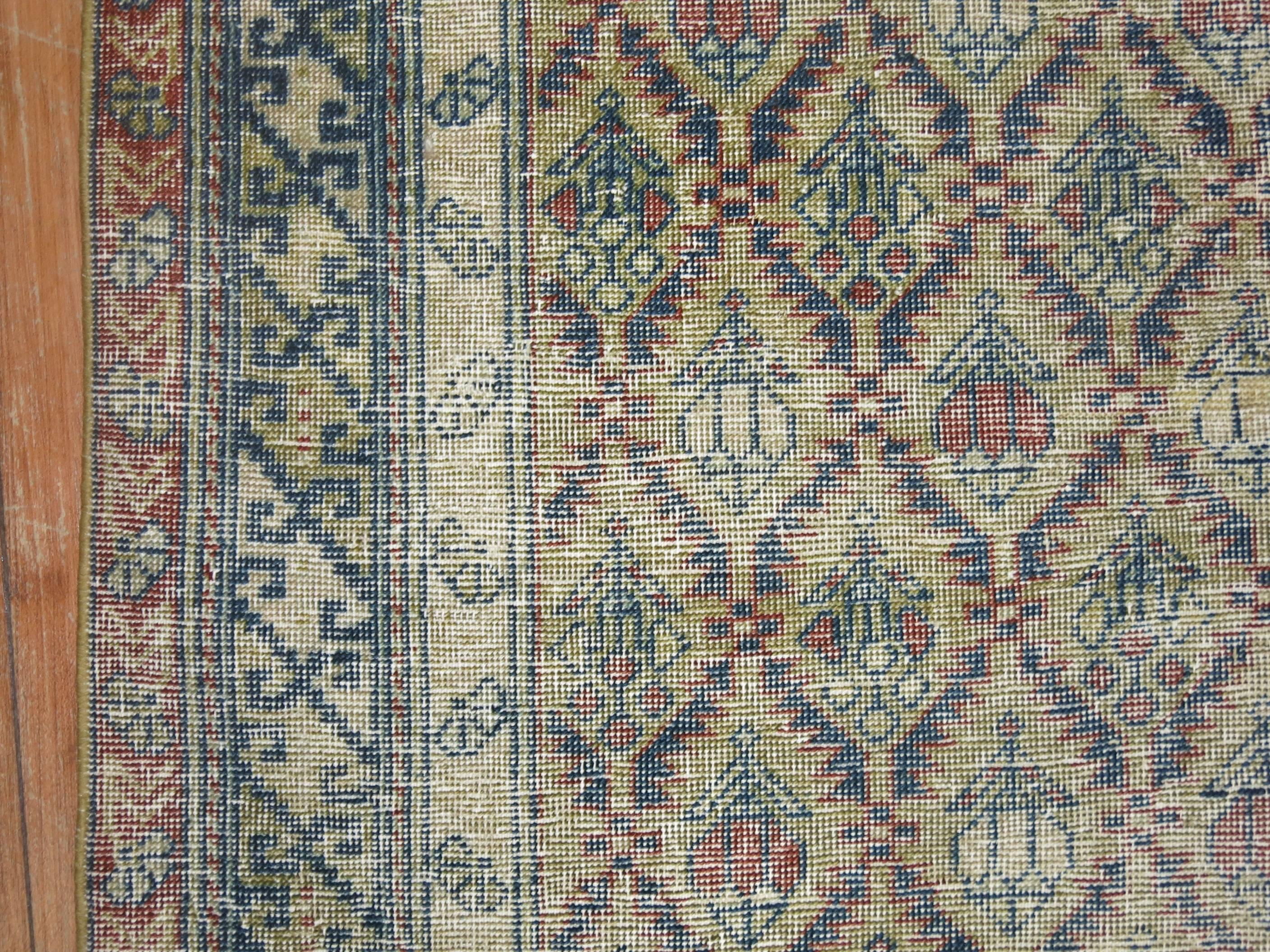 Hand-Knotted Antique Distressed Caucasian Rug For Sale