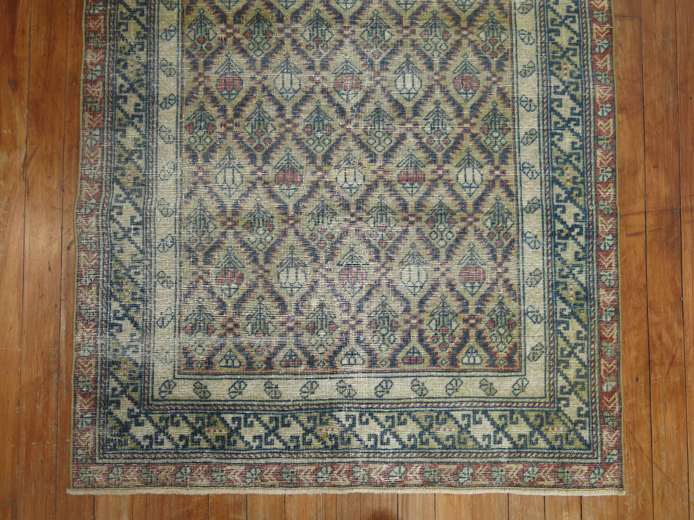 Antique Distressed Caucasian Rug In Fair Condition For Sale In New York, NY