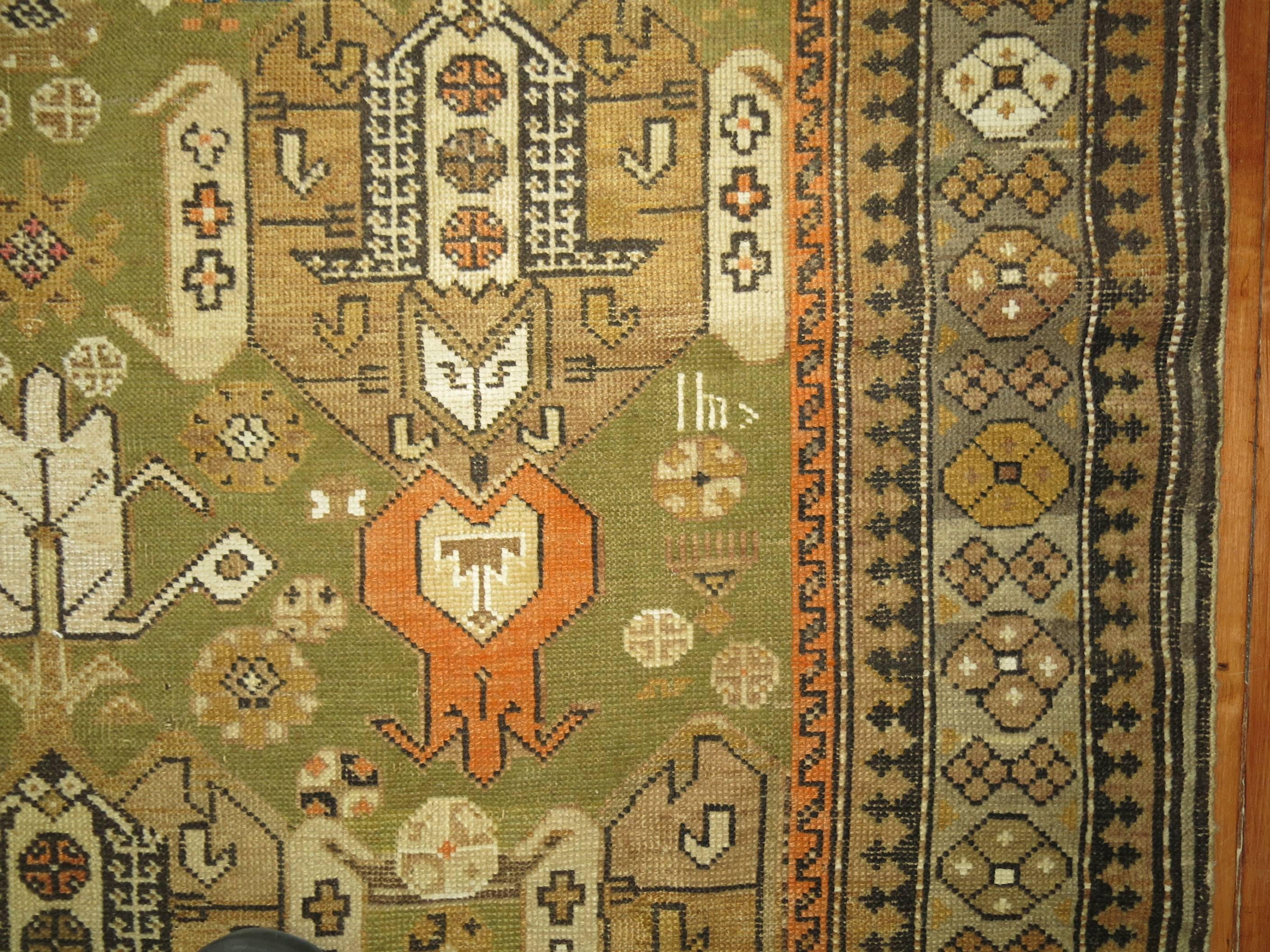 Egyptian Revival Green Antique Caucasian Rug