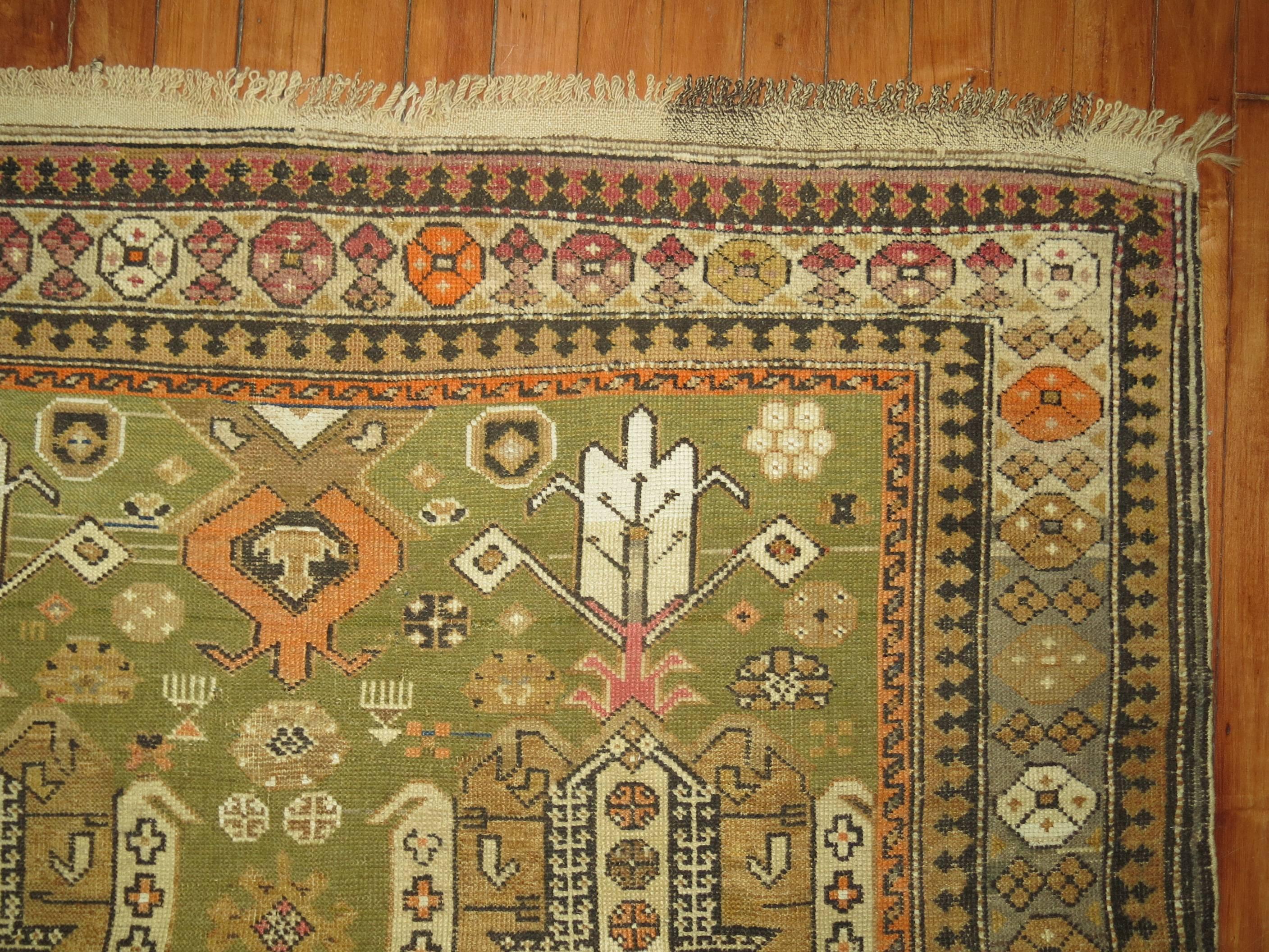 Green Antique Caucasian Rug In Good Condition In New York, NY