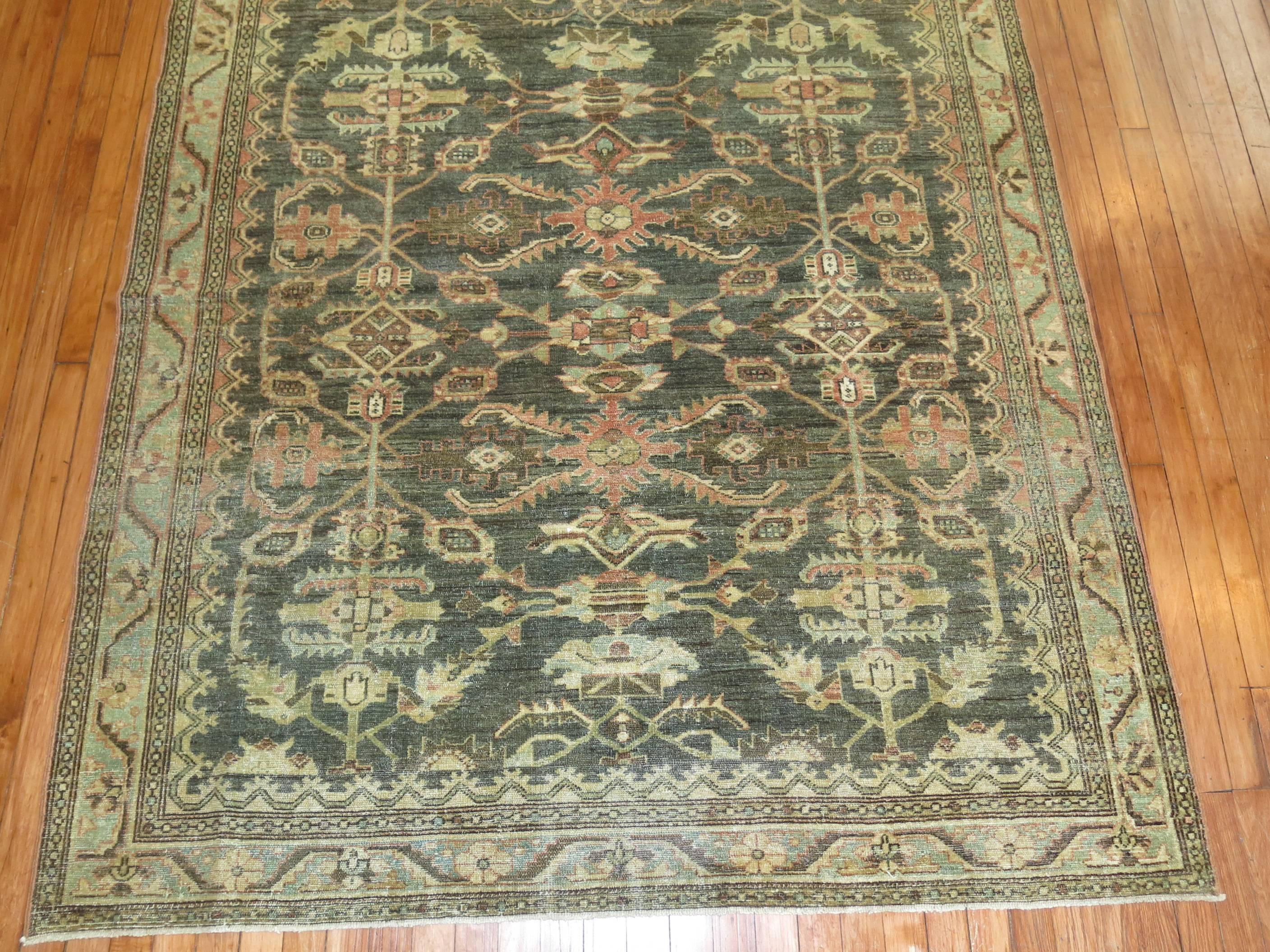 20th Century Green Malayer Square Antique Rug