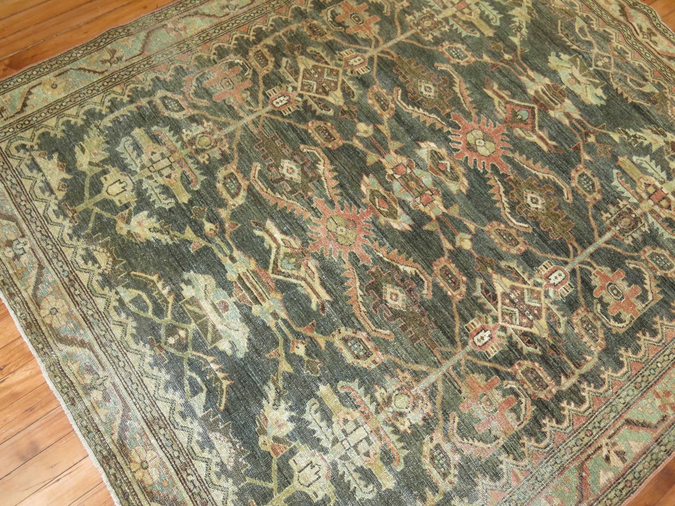 Green Malayer Square Antique Rug In Good Condition In New York, NY
