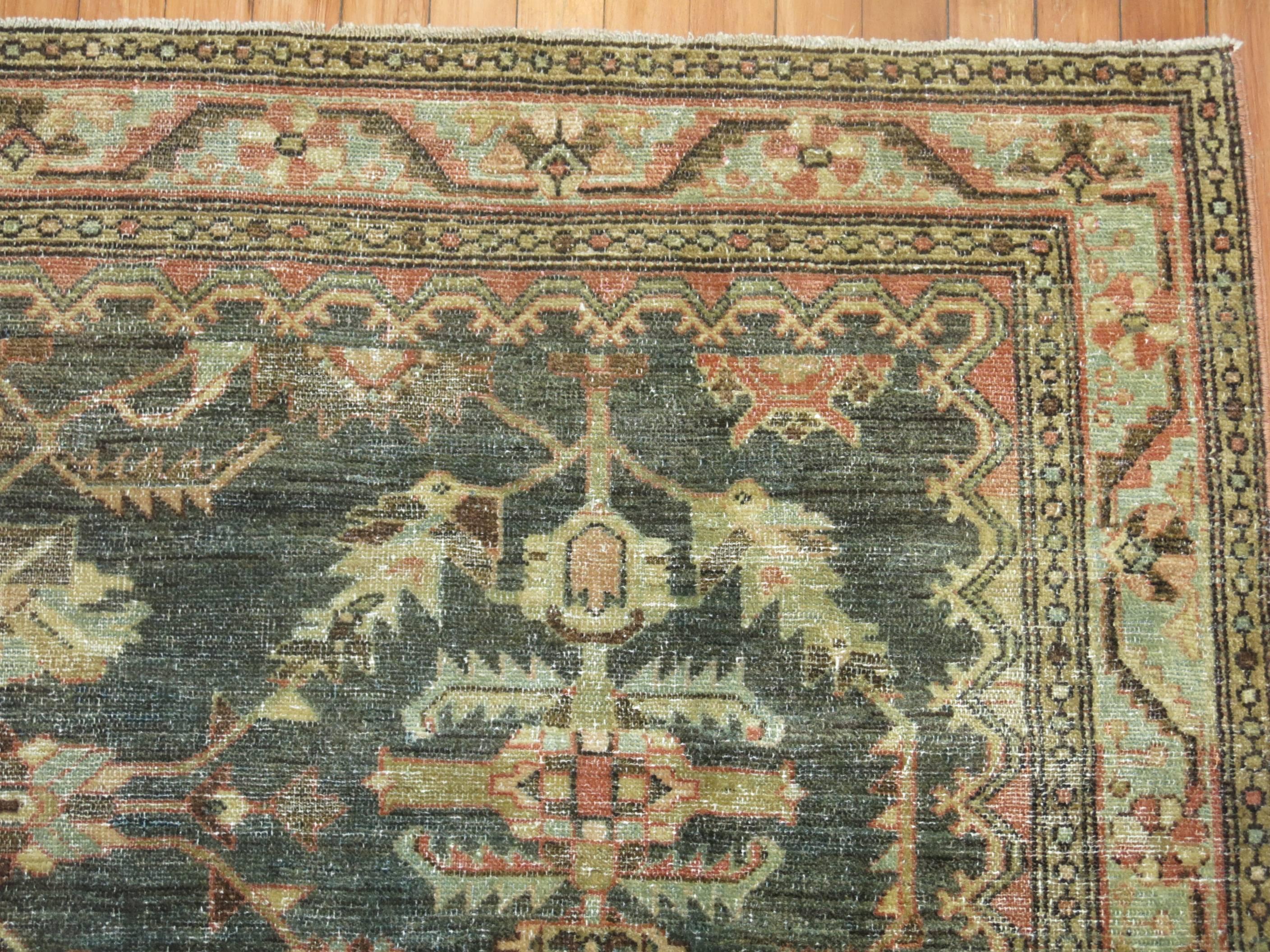Green Malayer Square Antique Rug 1