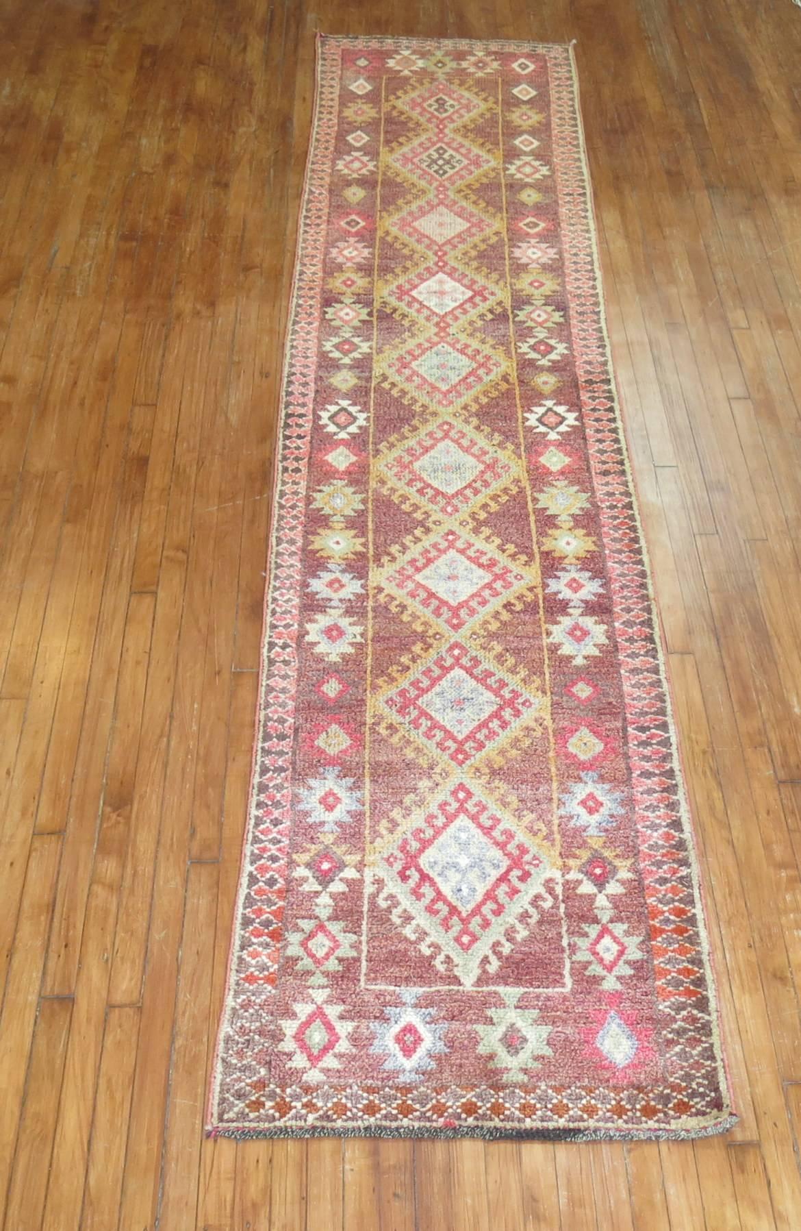 Lovely Turkish Anatolian runner with a primitive geometric design.

2'10'' x 13'2''