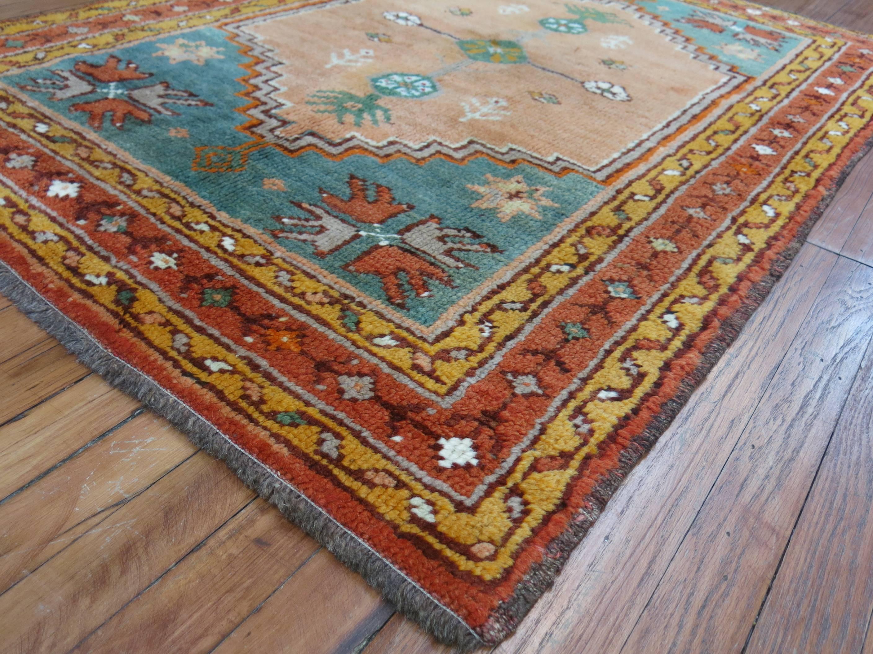 orange teal rug
