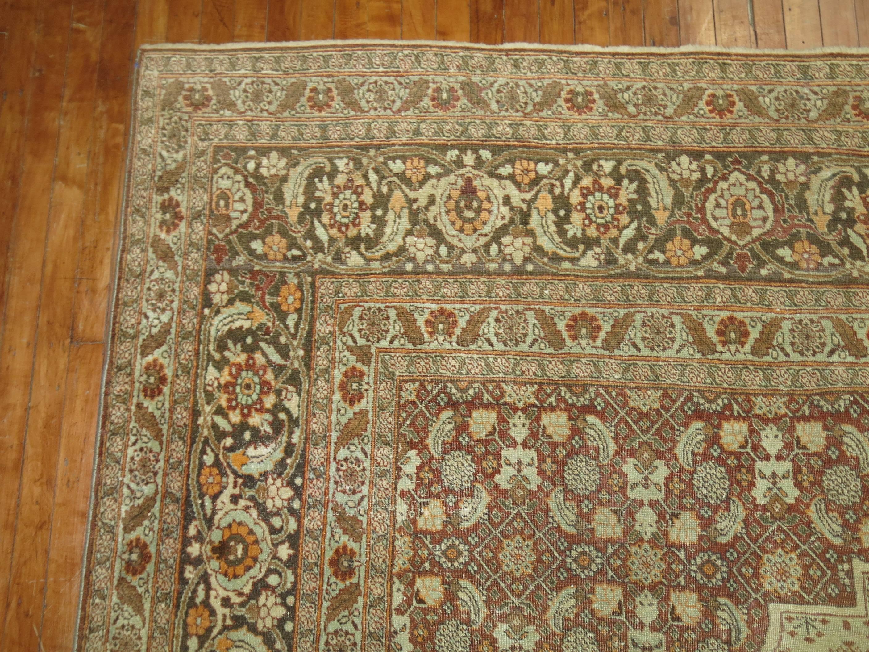 Hand-Knotted Antique Persian Tabriz Rug Herati Pattern in Brown and Cinnamon Tones For Sale
