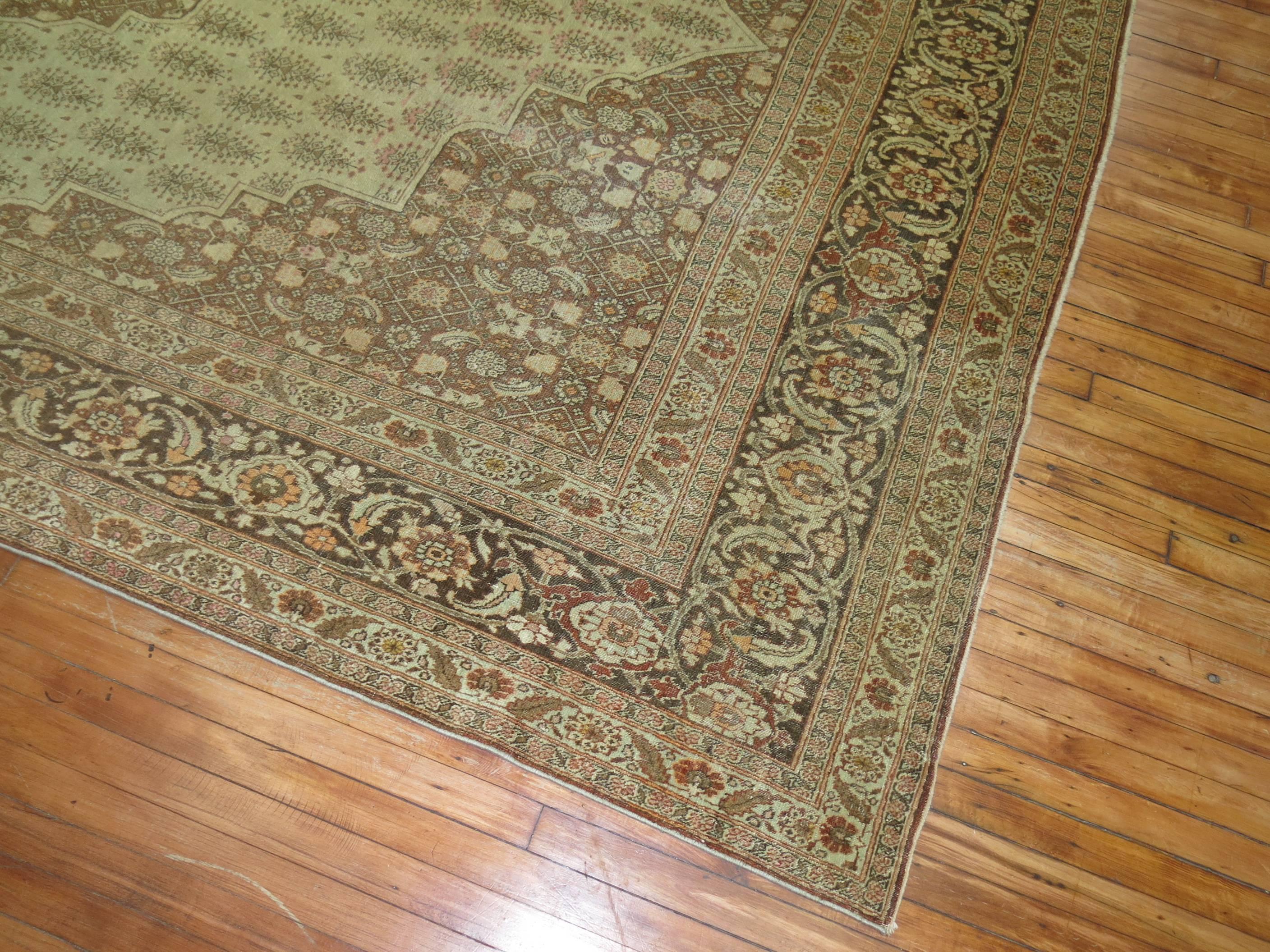 Early 20th Century Antique Persian Tabriz Rug Herati Pattern in Brown and Cinnamon Tones For Sale