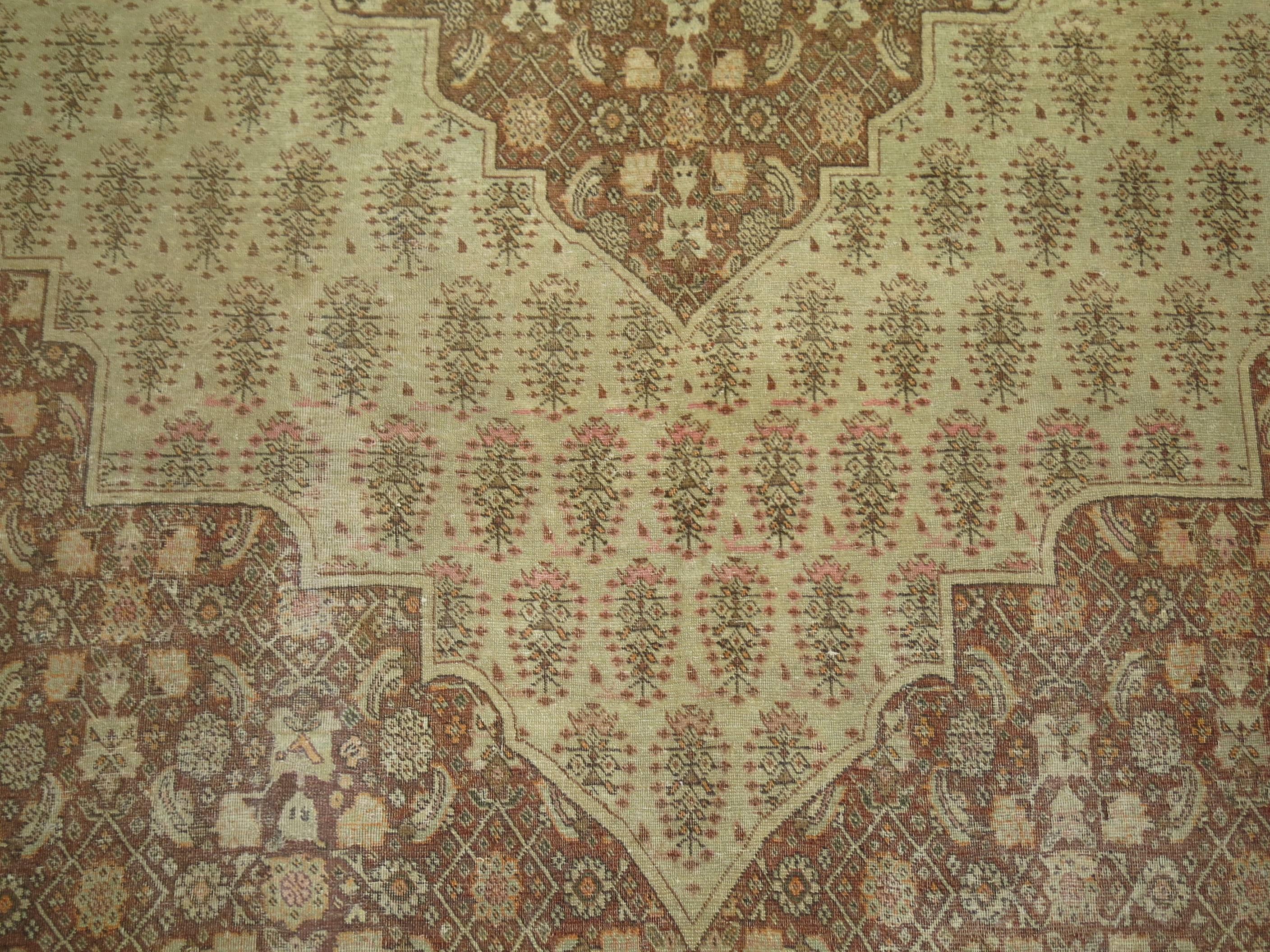 Antique Persian Tabriz Rug Herati Pattern in Brown and Cinnamon Tones In Good Condition For Sale In New York, NY