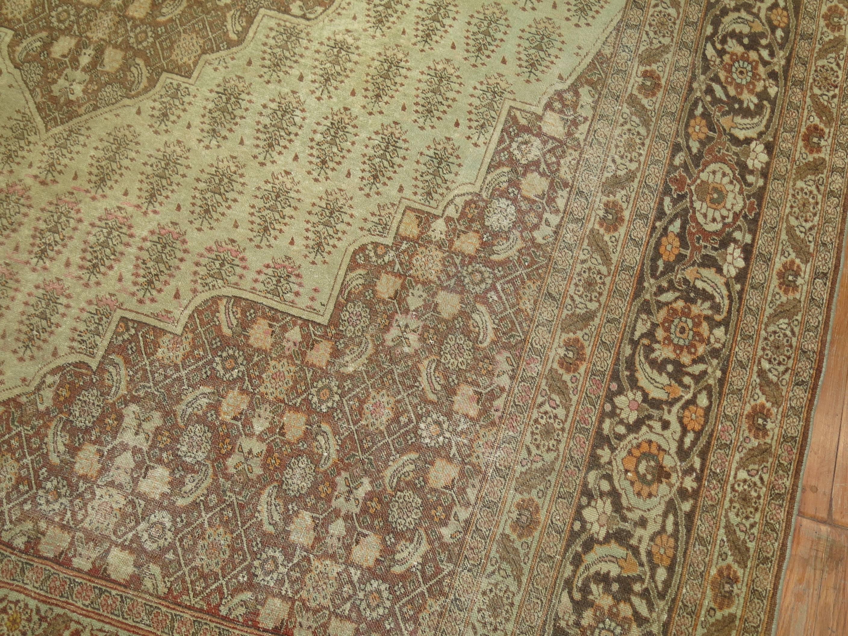 Wool Antique Persian Tabriz Rug Herati Pattern in Brown and Cinnamon Tones For Sale