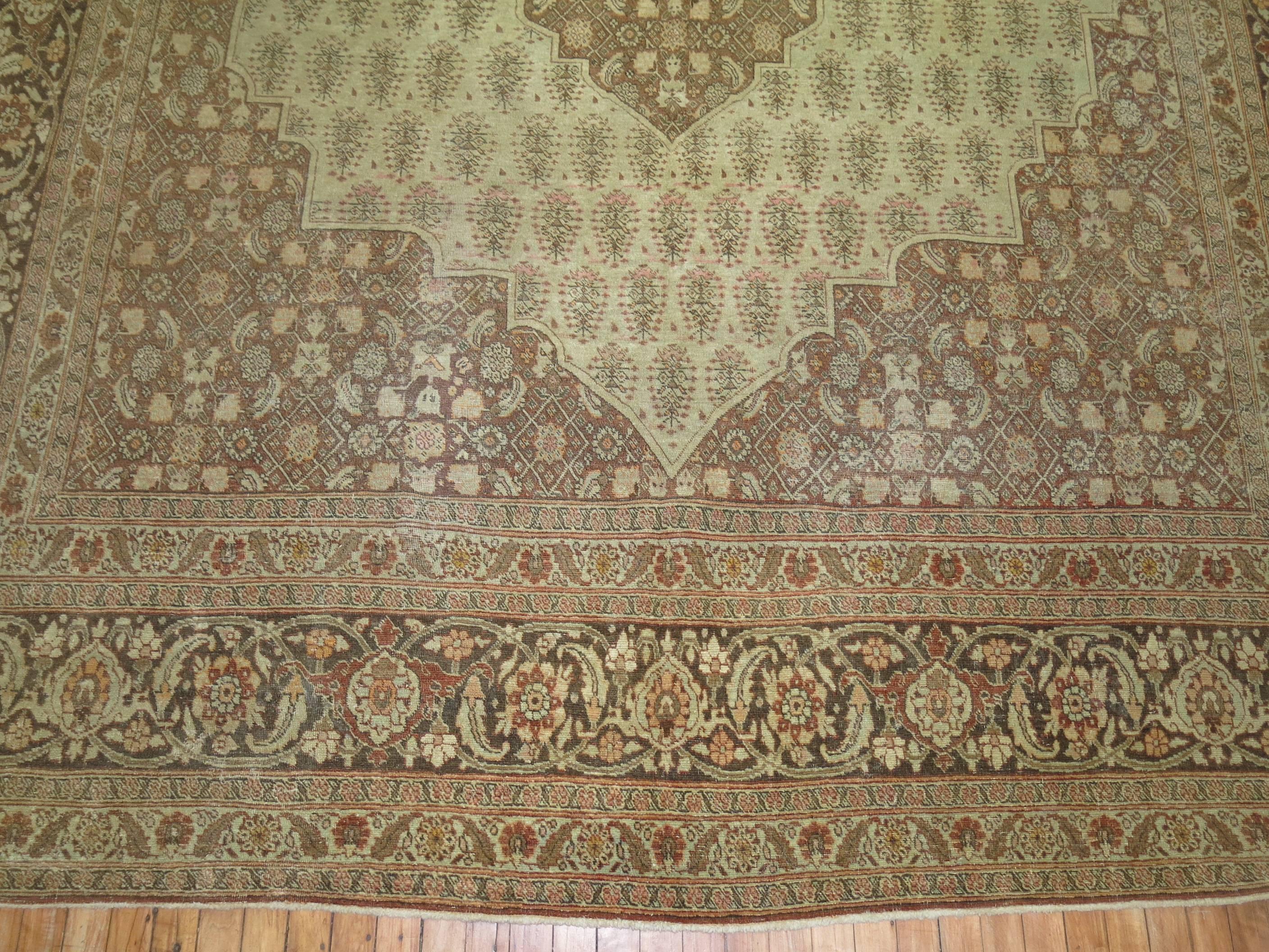 Antique Persian Tabriz Rug Herati Pattern in Brown and Cinnamon Tones For Sale 1