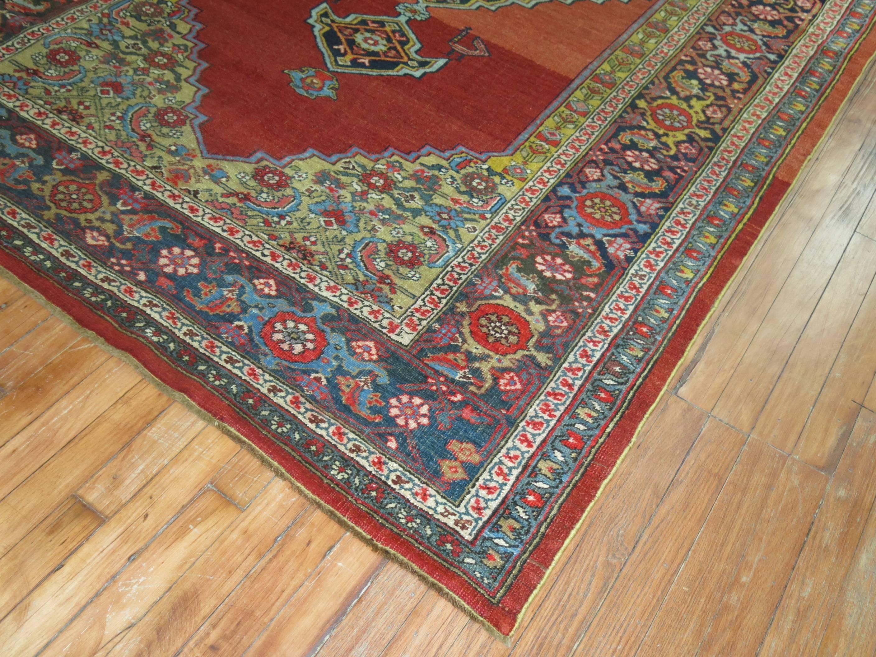 Hand-Knotted Zabihi Collection AntiqueBidjar Gallery Rug For Sale