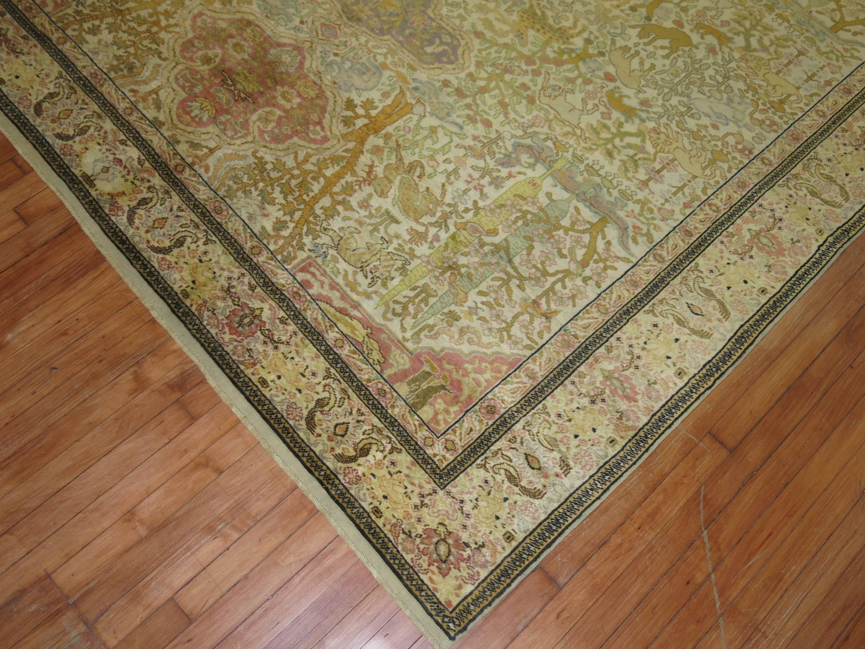 Square size pictorial Turkish sivas carpet from the early 20th century.
