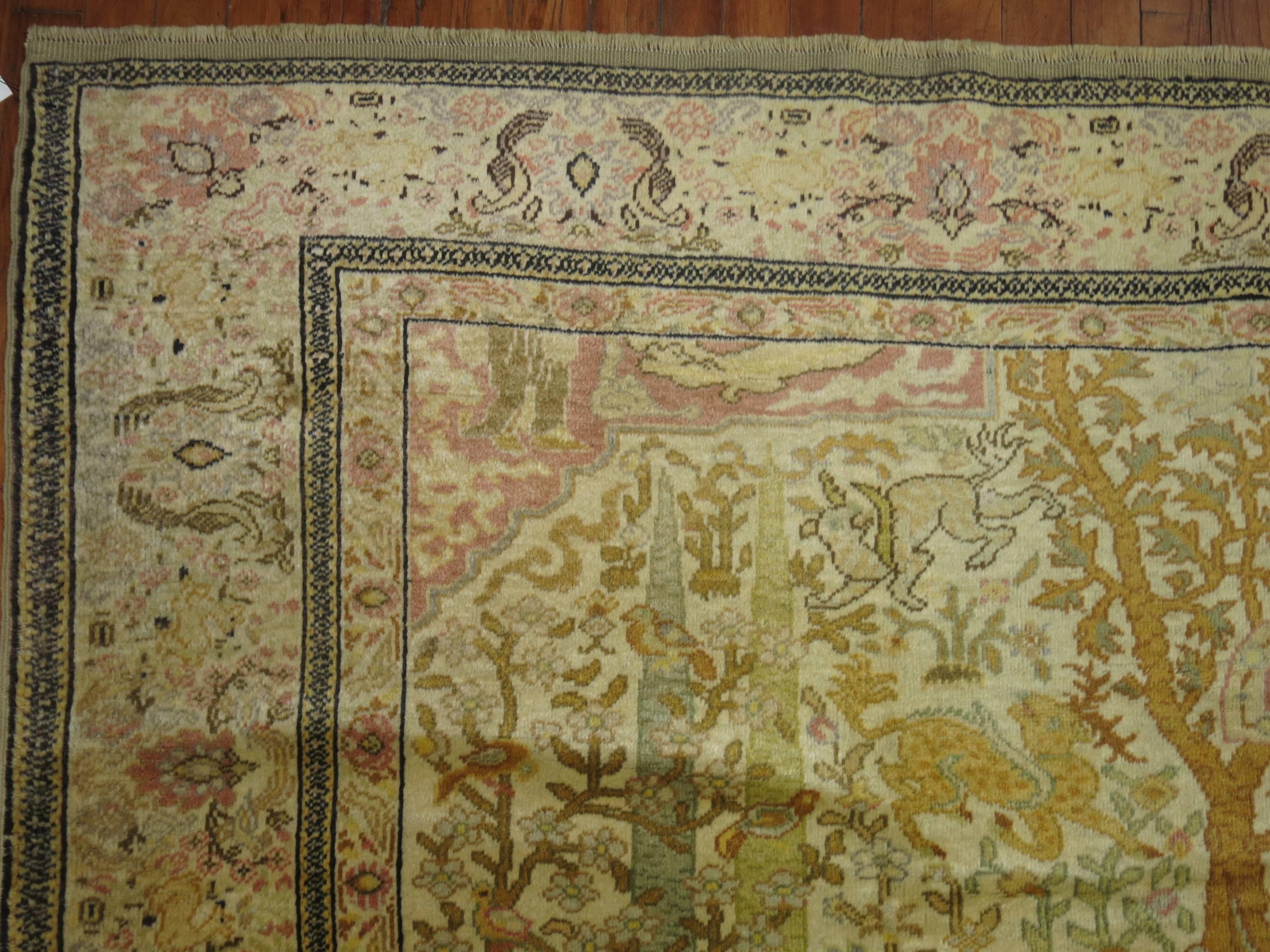 Wool Pictorial Turkish Sivas Animal Rug For Sale