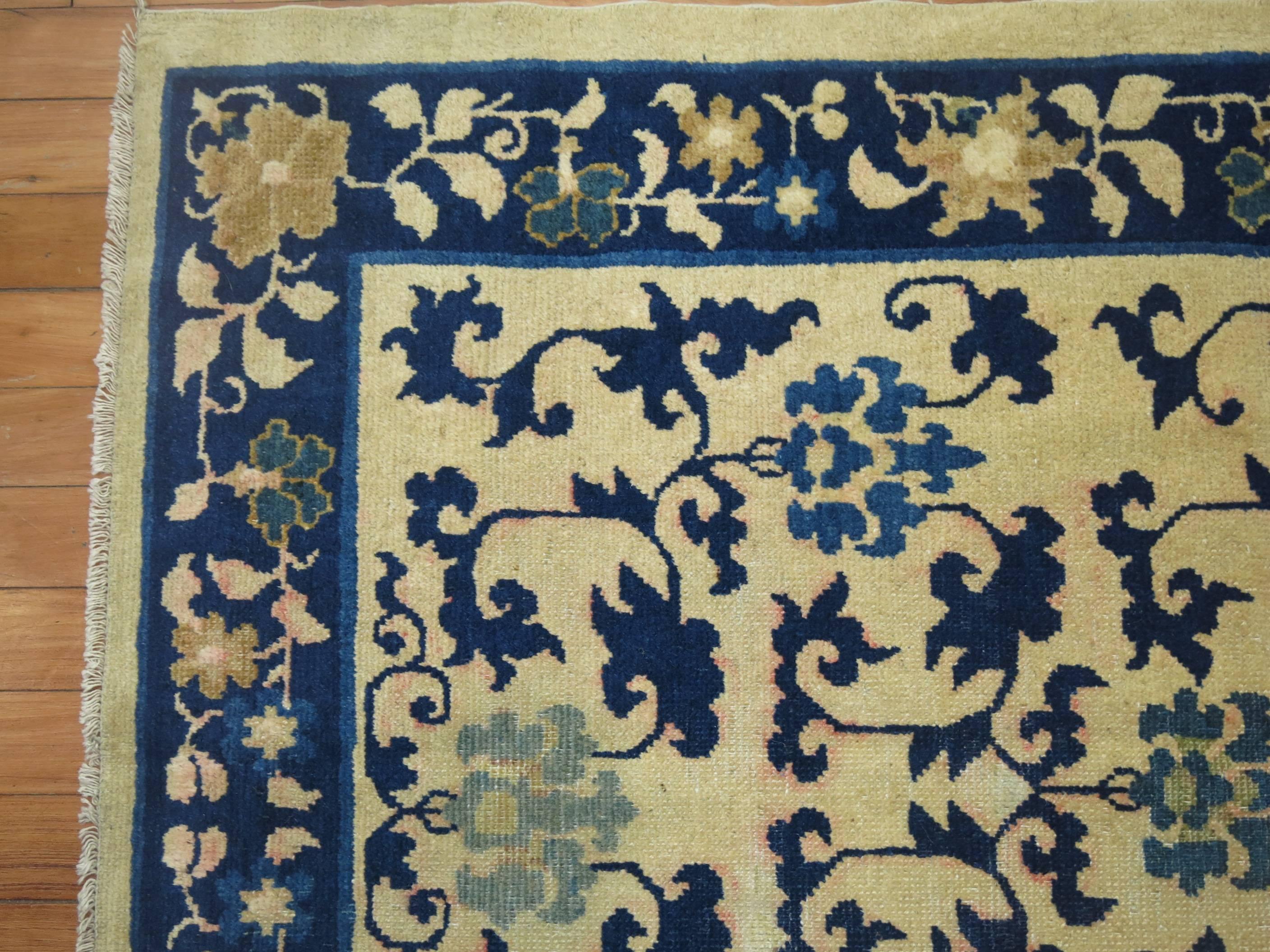Tibetan Ivory Blue Chinese 20th Century Throw Rug For Sale