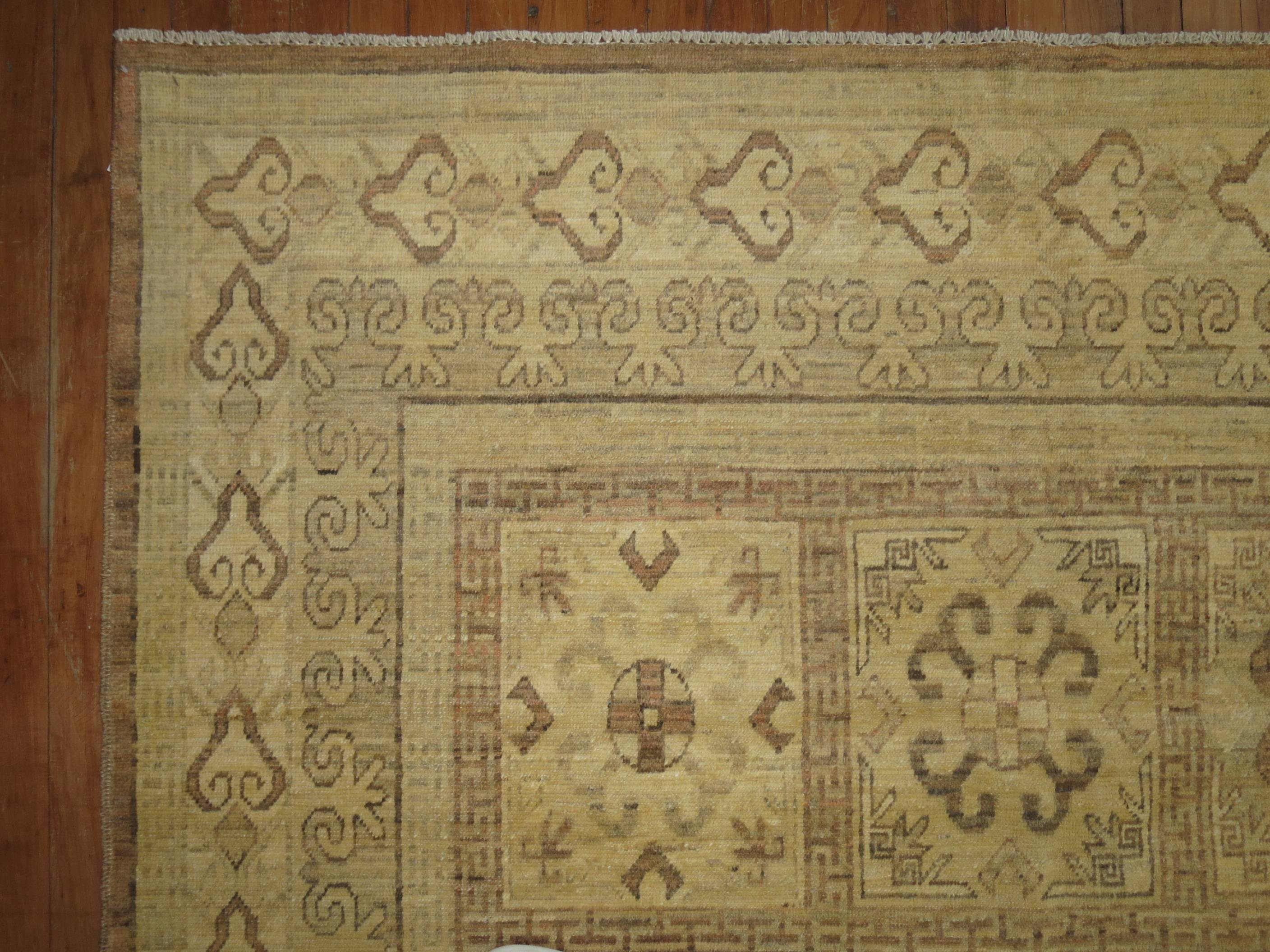 Tabriz Neutral Vintage Room Size Khotan Rug For Sale