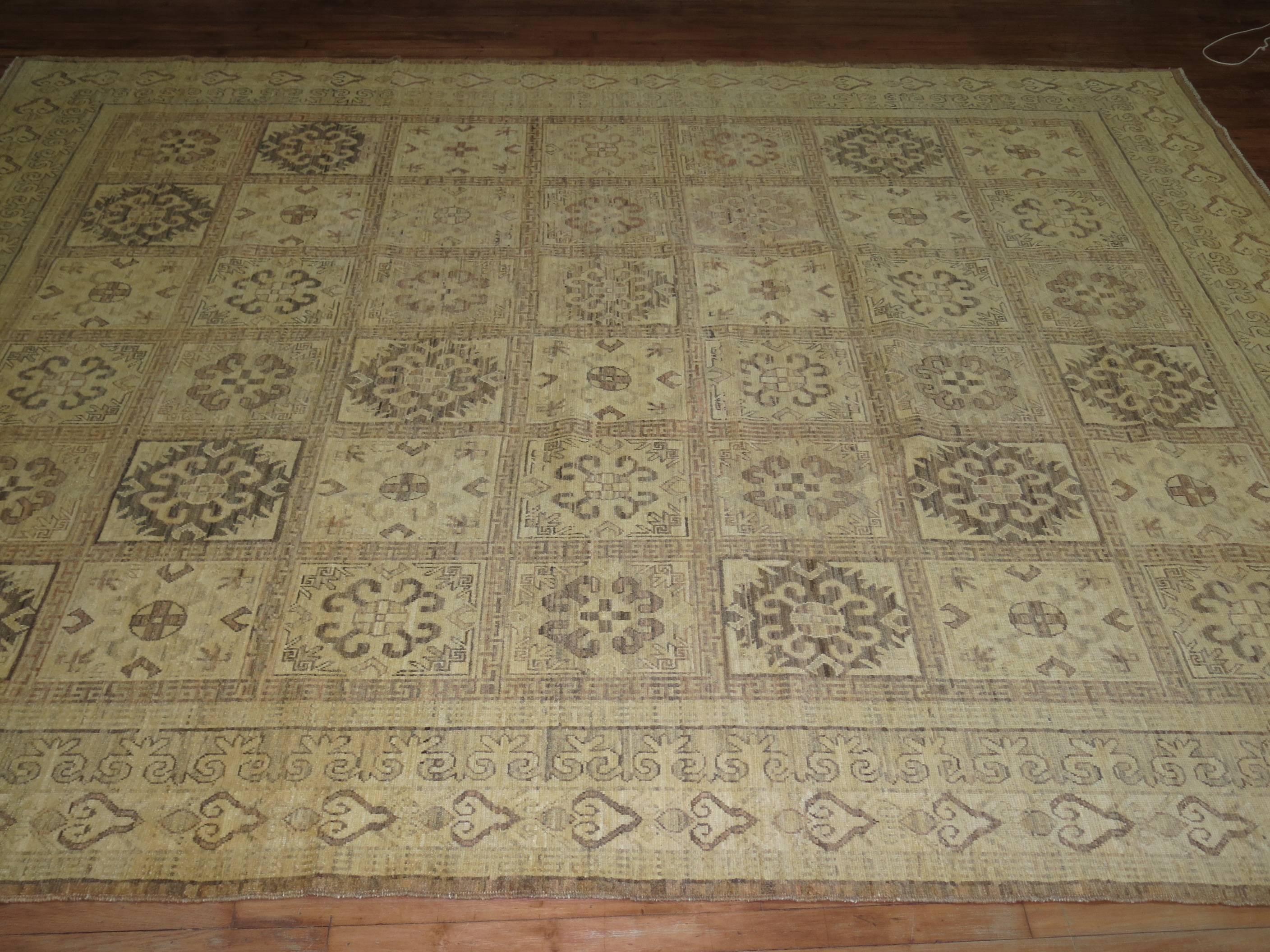 Pakistani Neutral Vintage Room Size Khotan Rug For Sale