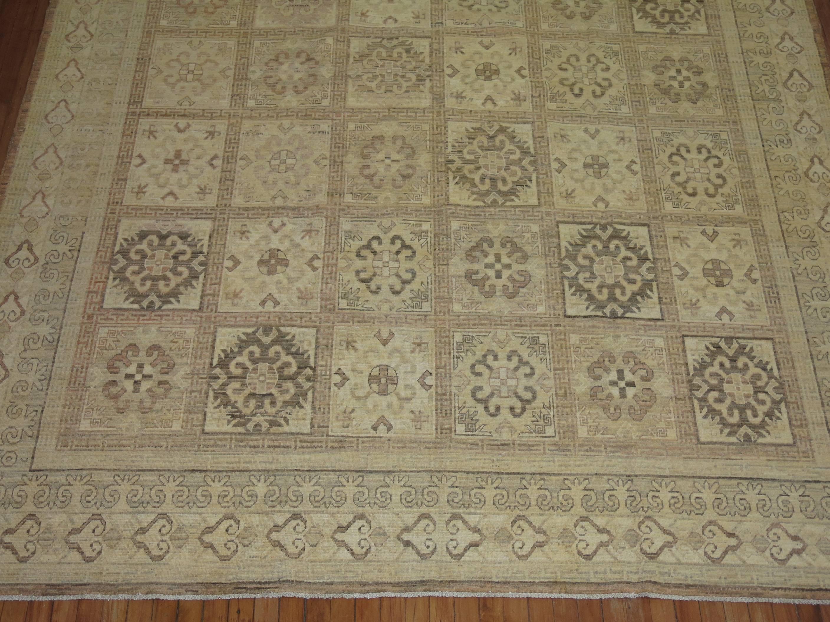 Neutral Vintage Room Size Khotan Rug In Excellent Condition For Sale In New York, NY