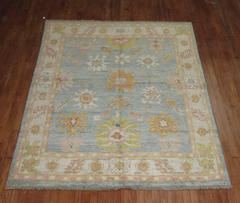 Light Blue Orange Vintage Inspired Oushak Rug
