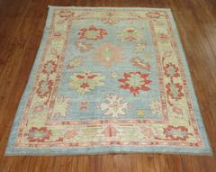 Blue Pink Vintage Inspired Oushak Rug