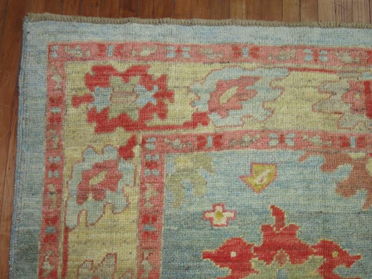 Blue Pink Vintage Inspired Oushak Rug For Sale at 1stDibs