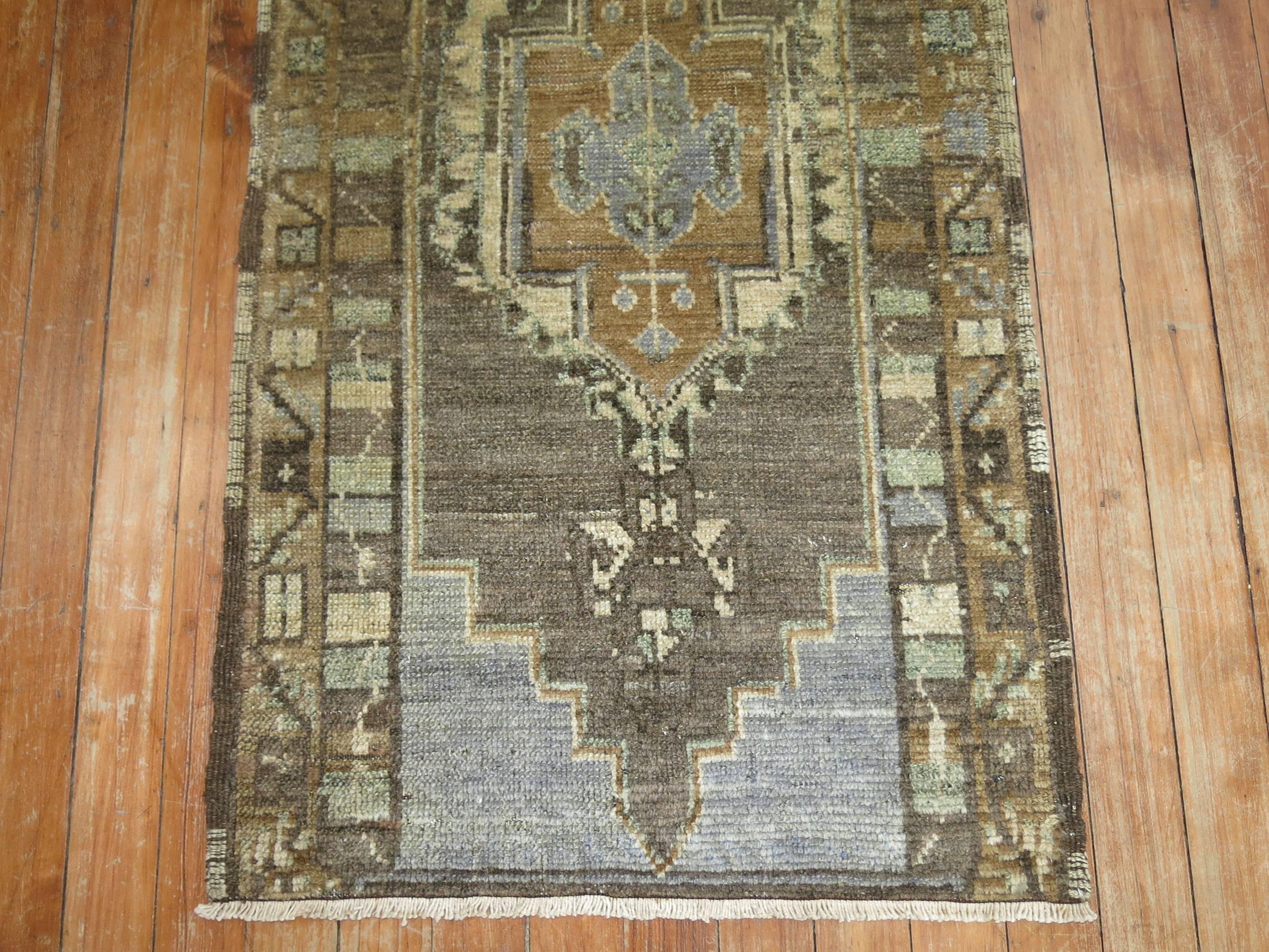 Archaistic Vintage Turkish Oushak Rug in Grays & Blues