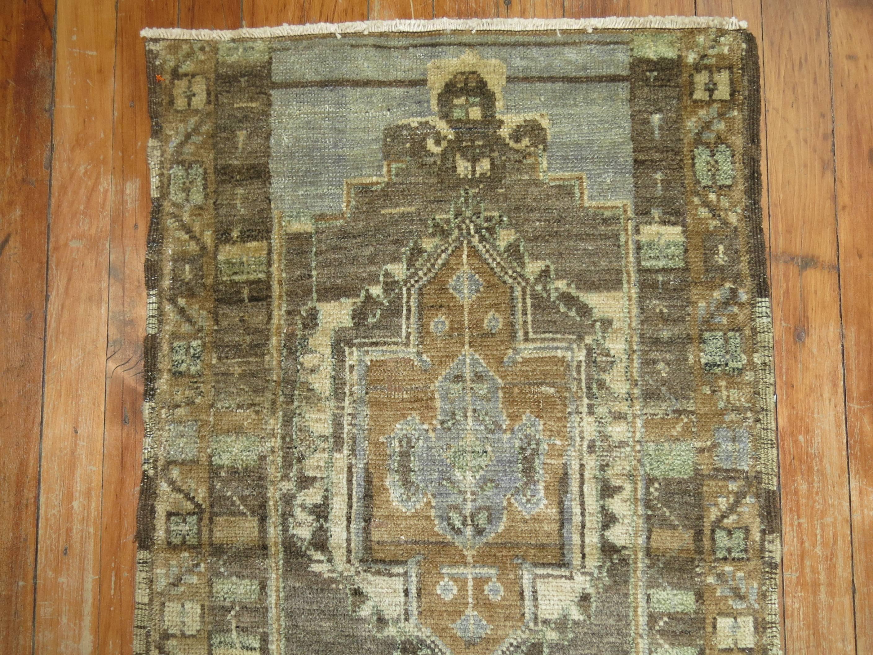 Vintage Turkish Oushak Rug in Grays & Blues In Excellent Condition In New York, NY