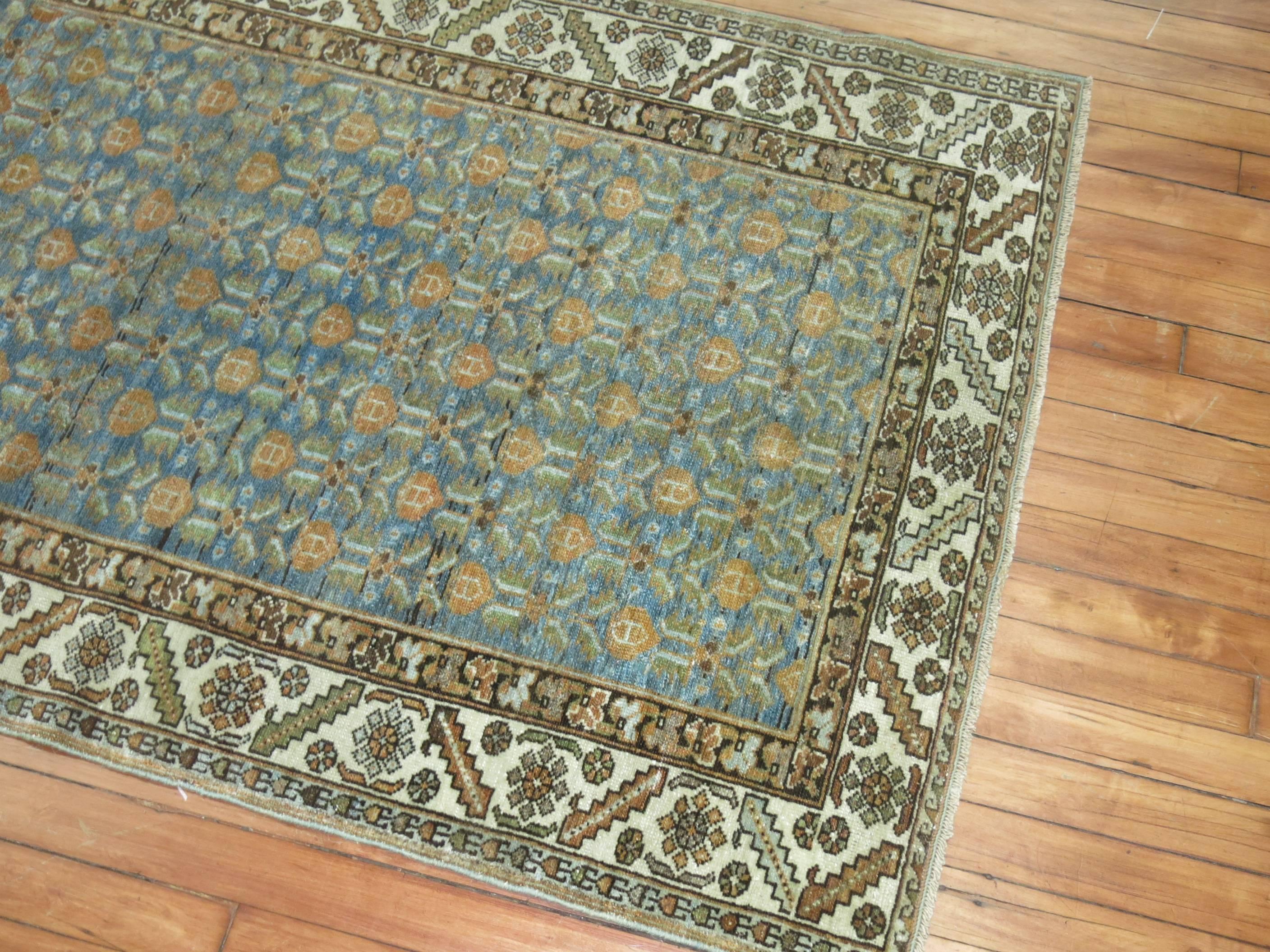 Tabriz Persian Malayer Rug in Blues and Peach