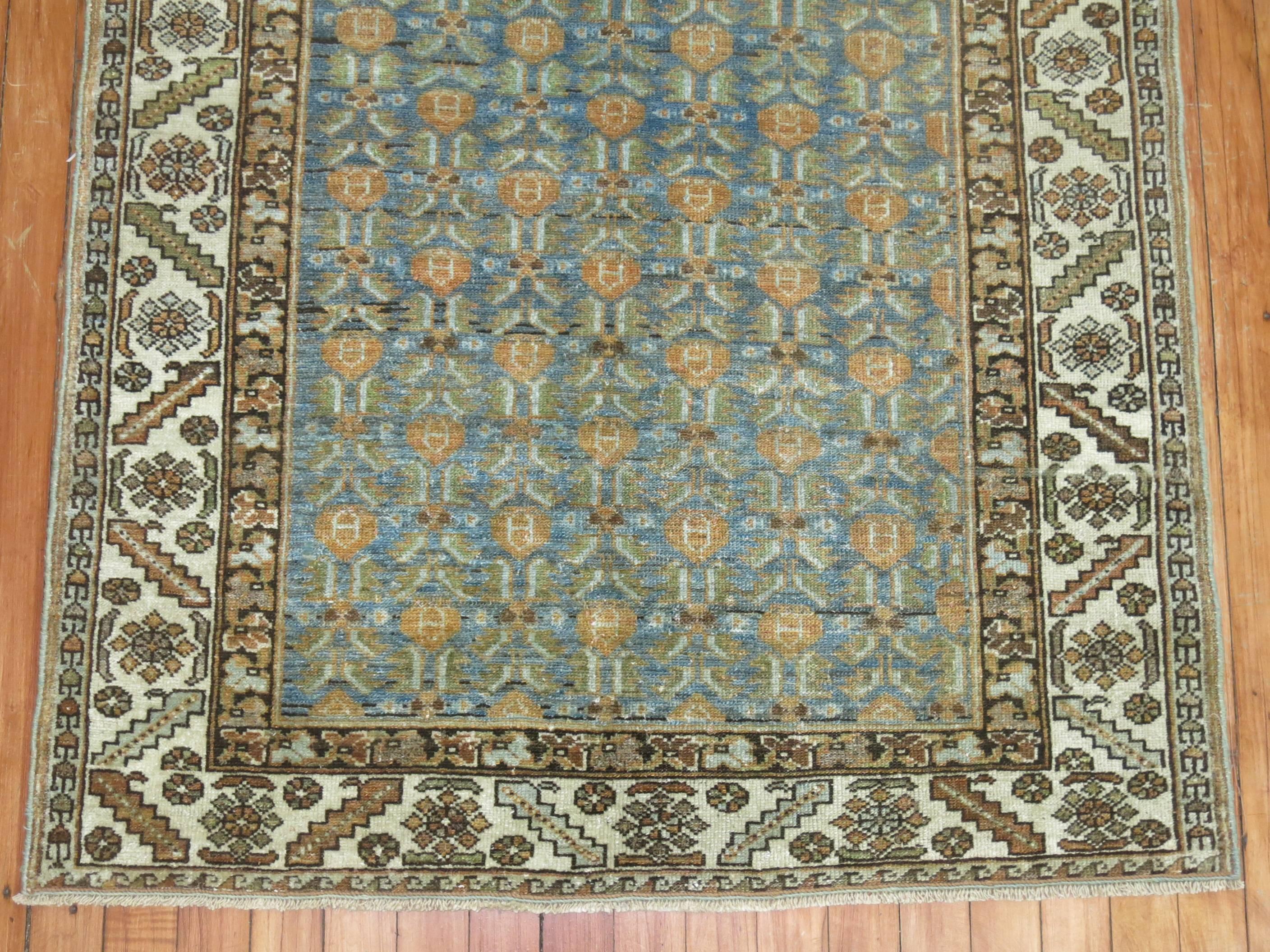 Persian Malayer Rug in Blues and Peach In Excellent Condition In New York, NY