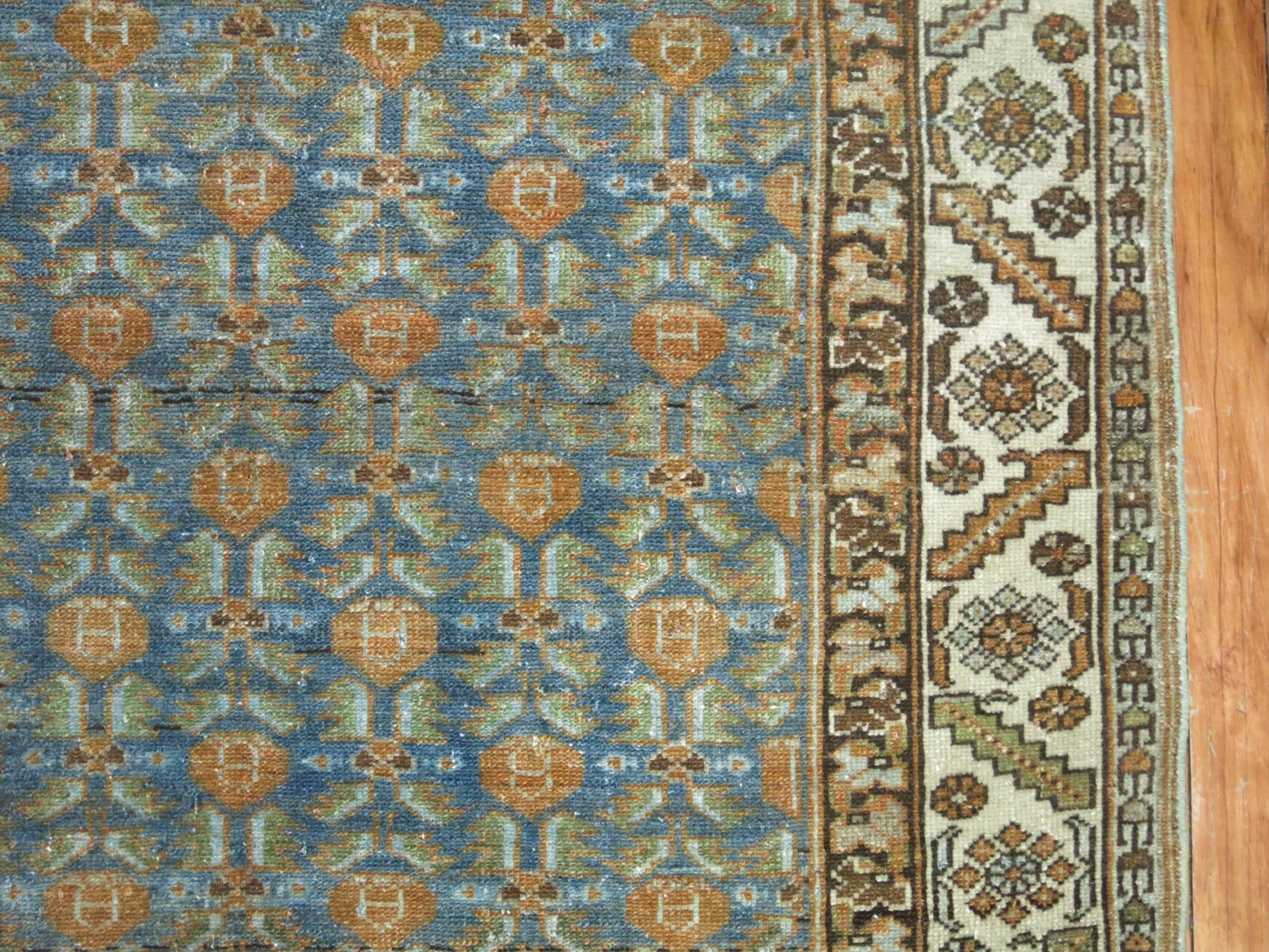 Early 20th Century Persian Malayer Rug in Blues and Peach