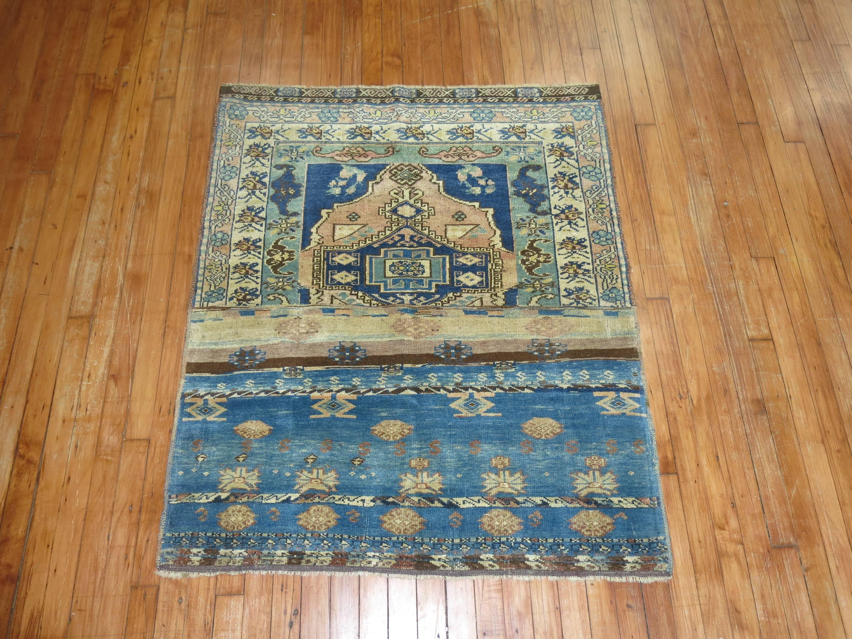 Sultanabad Eclectic Green Denim Blue Sampler Rug, 20th Century For Sale